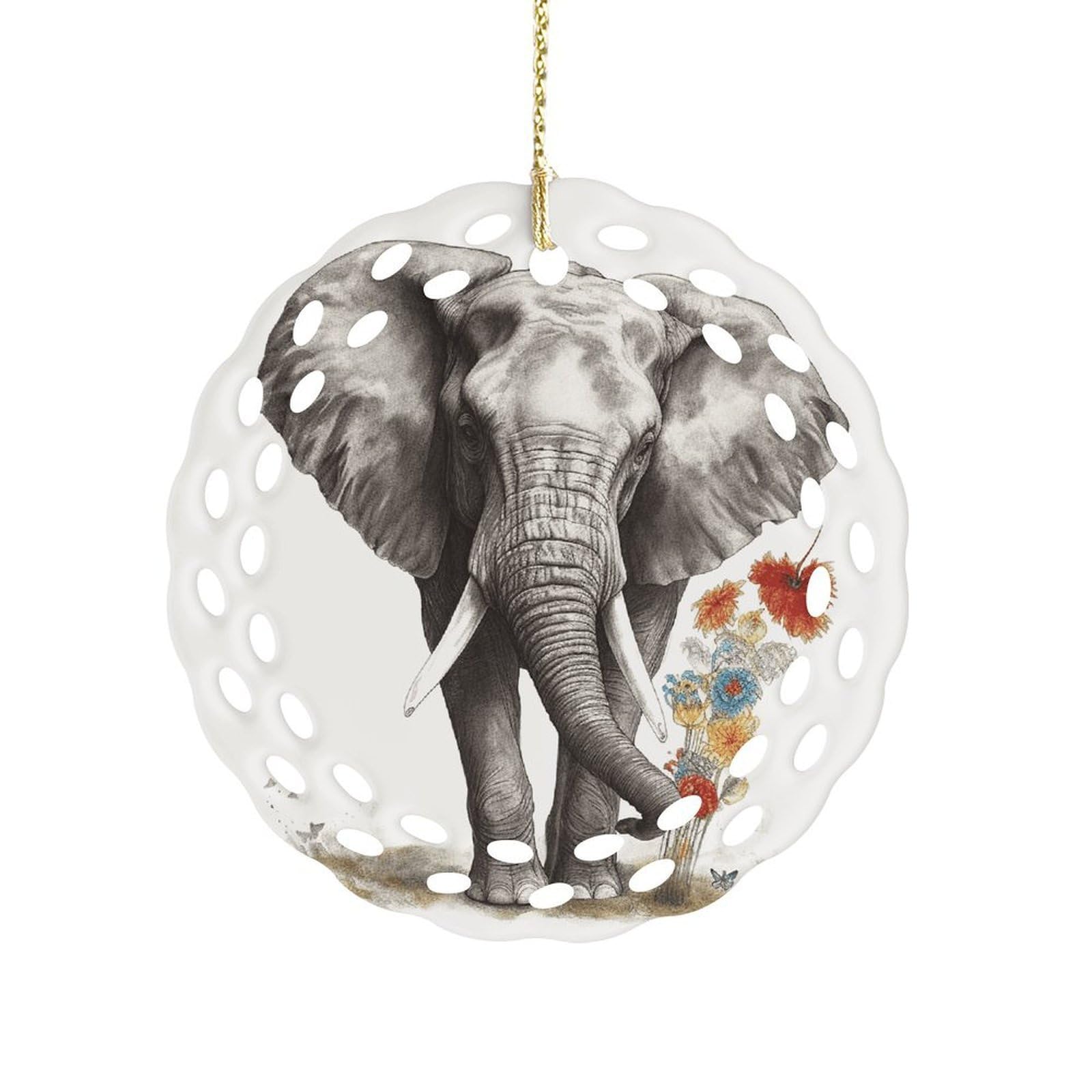 Fodpand Women's Style Elephant5 Ceramic Ornament For Home Decor 3.2" Round Tree Decoration Christmas Ornaments For Men Double-Sided Design