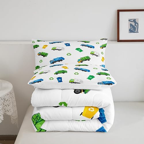 Miniatura 6 de Juego de edredón de camión de basura para niños, tamaño King, juego de ropa de cama de automóvil de dibujos animados para niños, adolescentes y
