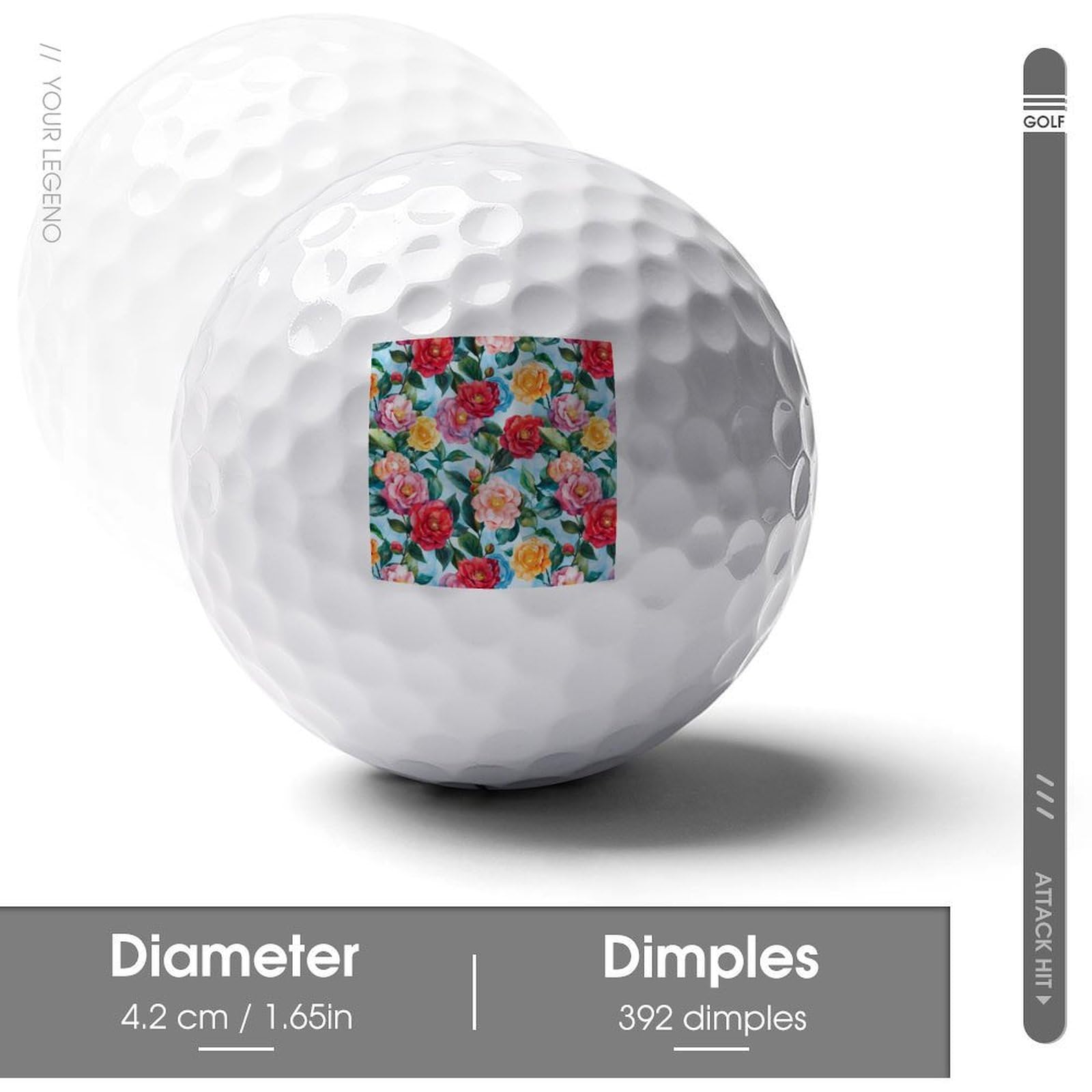 Watercolor Colorful Camellia Flowers Custom Golf Ball Soft Practice Golf Balls Performance Distance and Speed for Indoor Outdoor