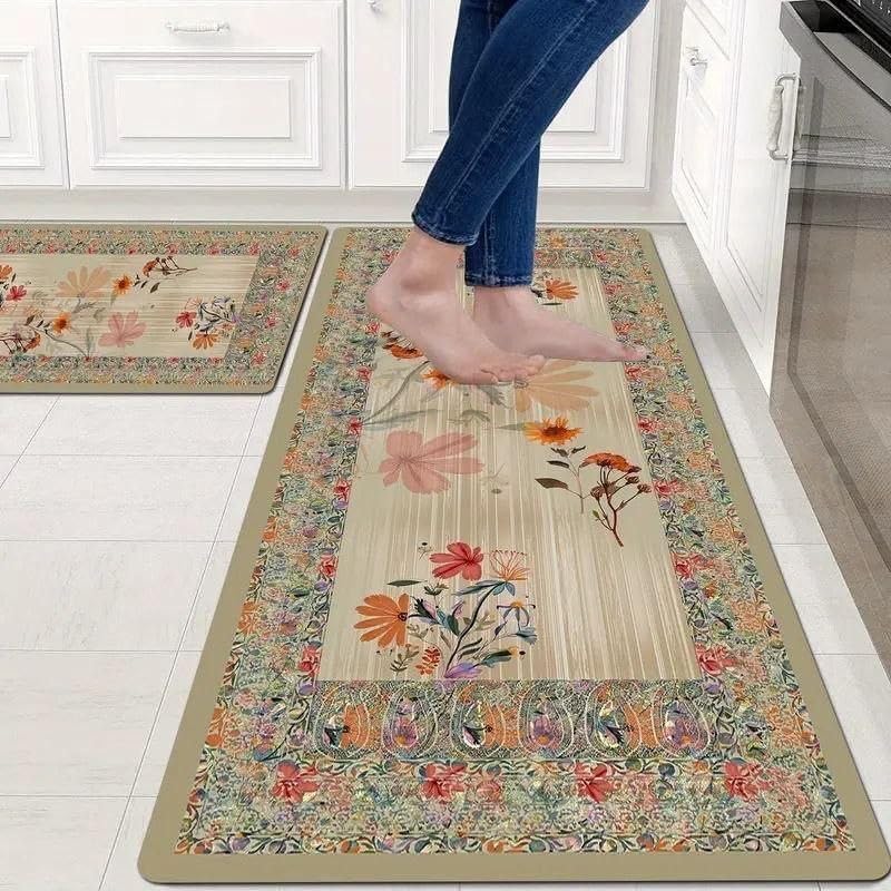Image of VANZAVANZU KIMEE Decorative Floral Entrance Non-Slip Kitchen mat Rug - 40x60cm & 120x60cm Water absoring Washable Dirt Trapper - Non-Slip Durable Runner for Kitchen, Hallway & Indoor /Outdoor Use