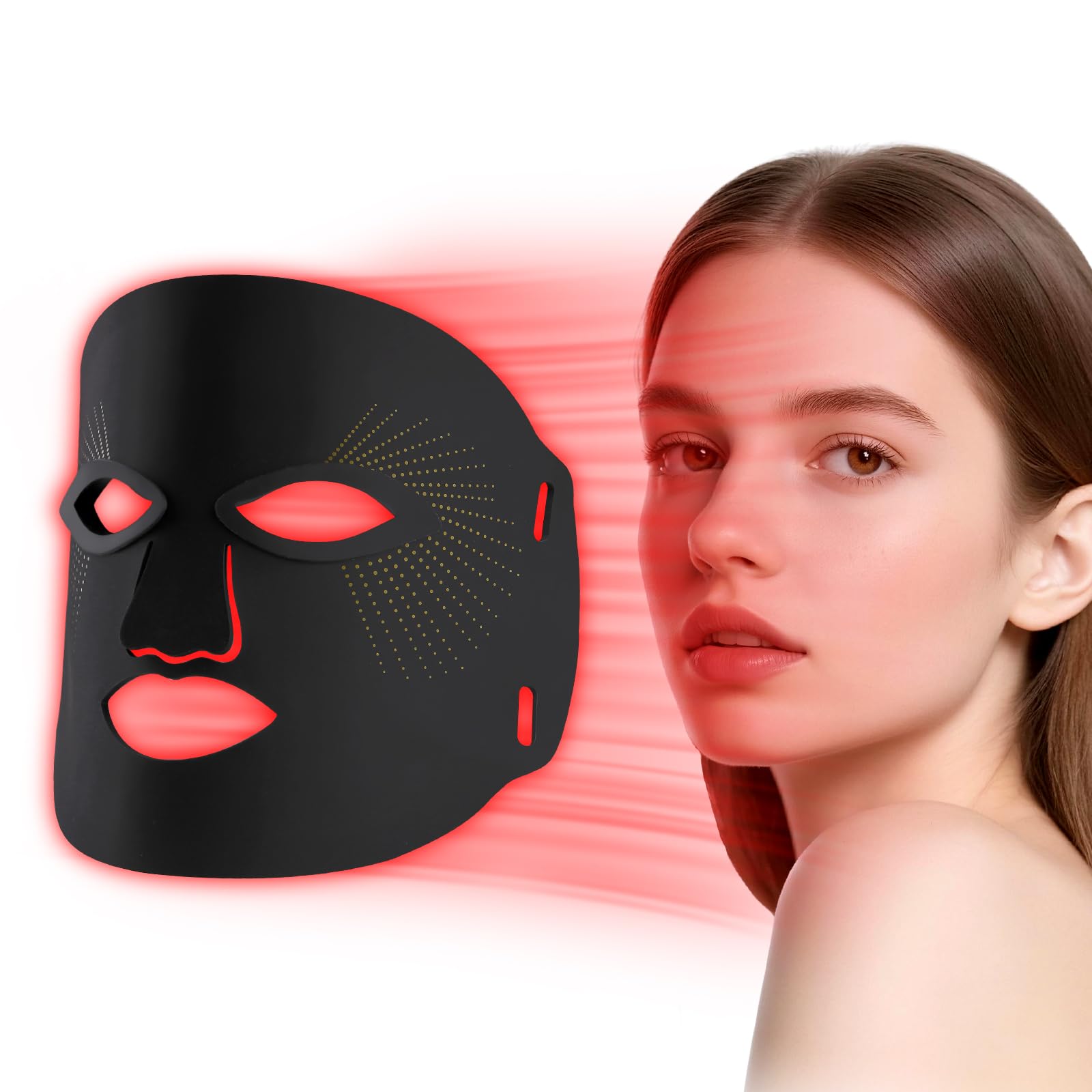 LED Maske Gesicht, 7 Farben Lichttherapie Gesichtsmaske | Rotlichtlampe Maske Gesicht, Gesichtsschönheit, Anti-Aging, Faltenreduzierung, Hautpflege Red Light Therapy Face Mask Schwarz