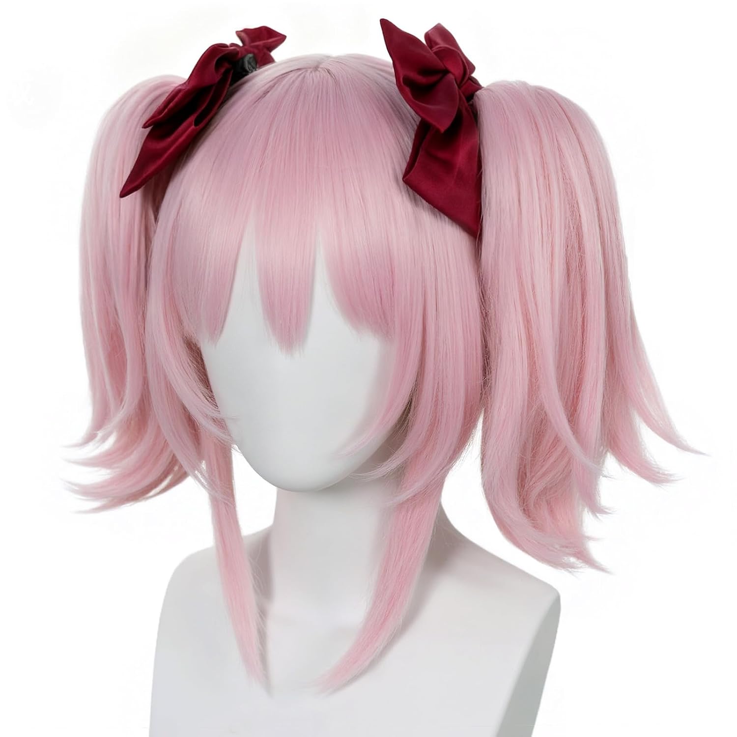 Hair Cap+Pink Cosplay Wig Double Ponytail Wigs wtih 2 Bow Hair Tie Short Pink Pigtail Wig Cute Lolita Outfit Ponytail Costume Lovely Anime Outfit for Party Halloween Cosplay