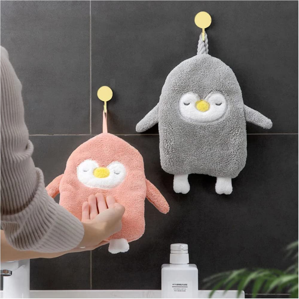 AUXA Penguin Soft Microfiber Kitchen Hand Towels Hanging Napkin with Hook Kitchen Accessories Tool 2 Pcs/Set (Random Color)