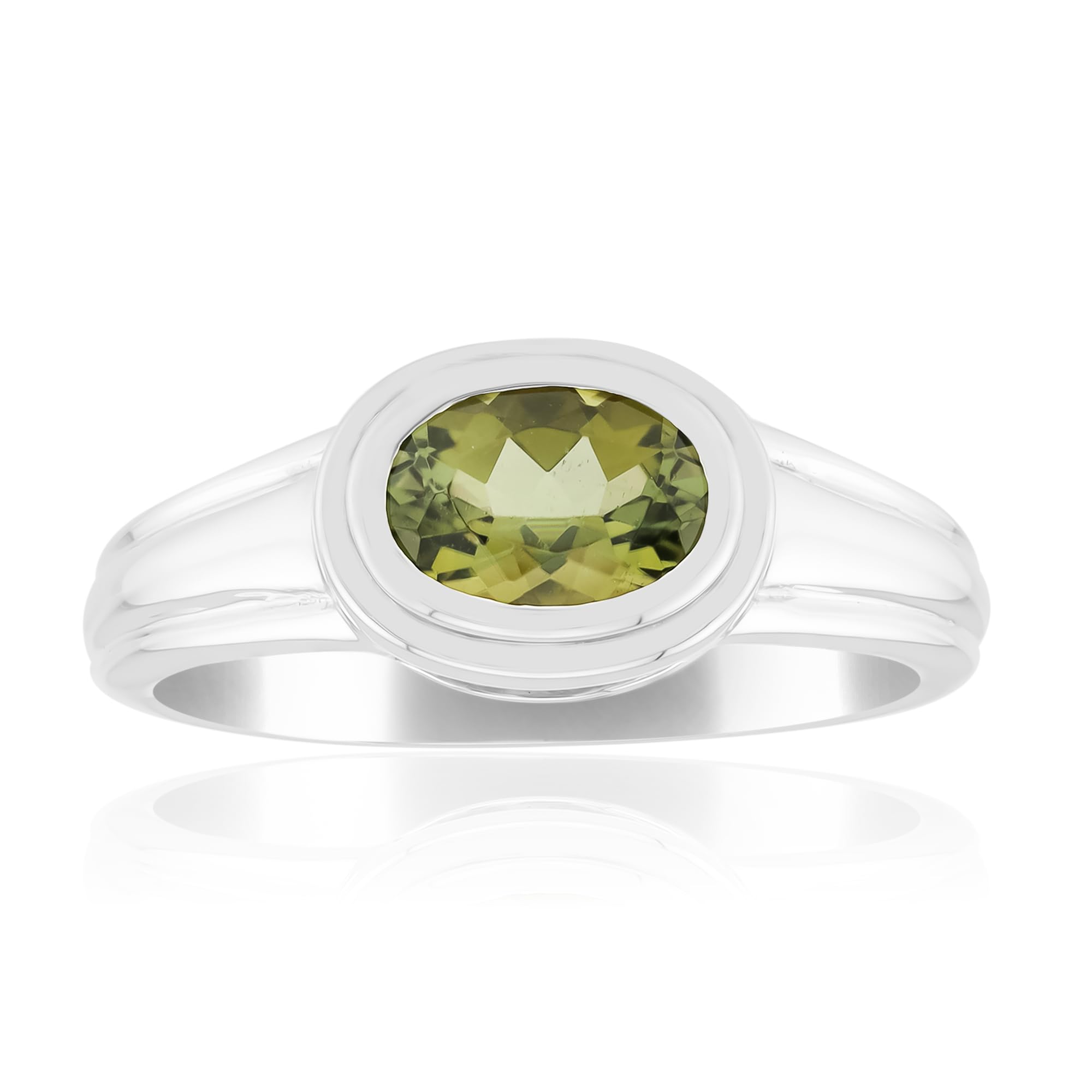 Cavill Grüner Turmalin Ring 0,638 ct Ovalschliff aus Brasilien, 925er Sterling Silber mit Palladiumplattierung, moderner Mittelbreite Bezelfassung, vielseitiger Schmuck für Damen