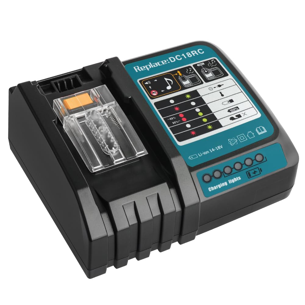 Waitley Schnellladegerät für Makita 18V /14.4V Akku, DC18RC | Schnellladegerät für Makita Li-Ion Akkus mit 3A Ladestrom, LED-Anzeige und integriertem Mehrfachschutz