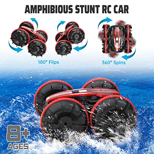 Qida Toys For 6-12 Year Old Boys Amphibious Remote Control Car For Kids 2.4 Ghz Rc Boat 4Wd Waterproof Monster Truck Outdoor Rc Vehicle Off Road Stunt Car Birthday Gift Water Beach Pool Toys(Red) #TOP1