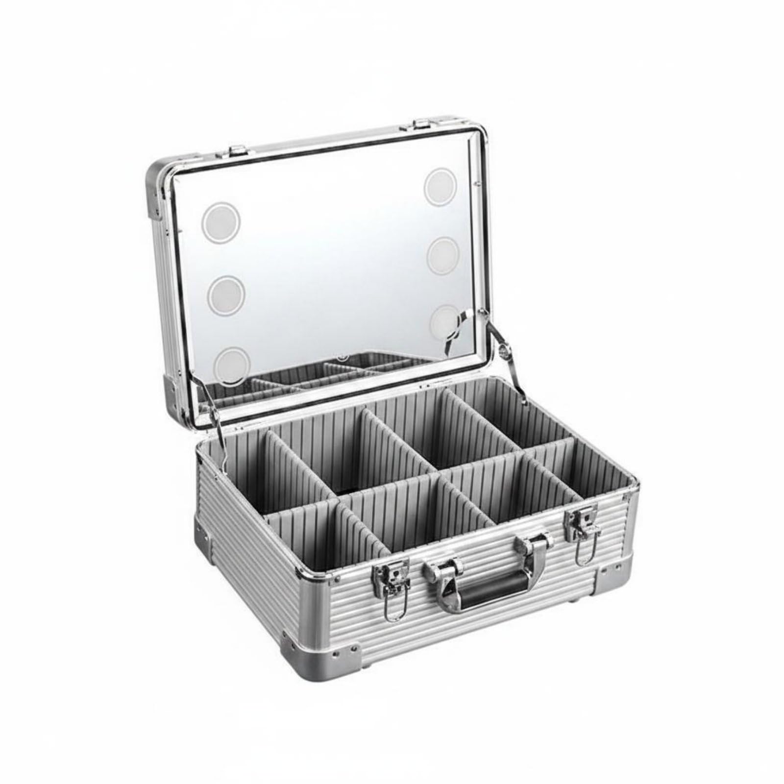Valigia Trucco Professionale Organizer Cosmetici Trolley Make Up con Specchio E Illuminazione Led Regolabile Scomparti in Alluminio per Saloni, style to 2, Array, Argento