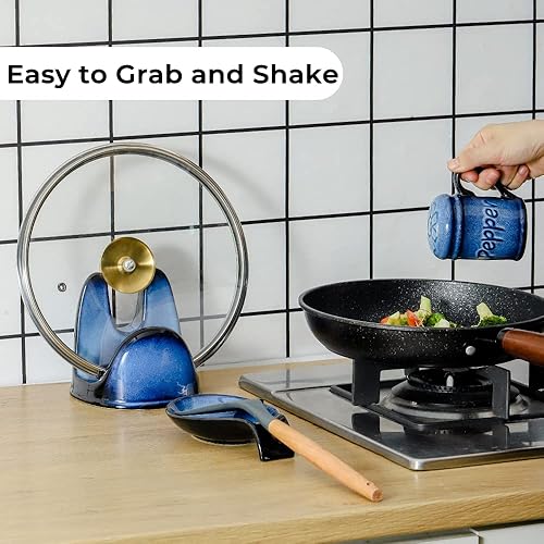 Miniatura 4 de Nihow Juegos de cuencos de sal y pimienta de cerámica bodega de sal de 8 onzas con tapa, juego de recipientes de sal de granja para encimera, caja