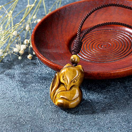 Jovivi Healing Crystal Necklace Natural Tiger Eye Stone Protection Lucky Charm Amulet Bead Pendant Necklace Gemstone Jewelry Adjustable Rope 16-31 inch2