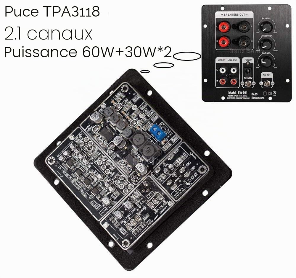 Nobsound Audio TPA3118 Caisson de basses numérique 2.1 canaux Amplificateur de basses intégré