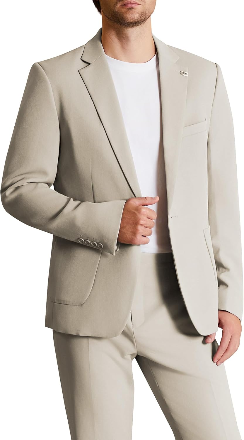 WULFUL Men's 2 Piece Slim Fit Suit Set One Button Blazer Jacket Pants Set - Image 8