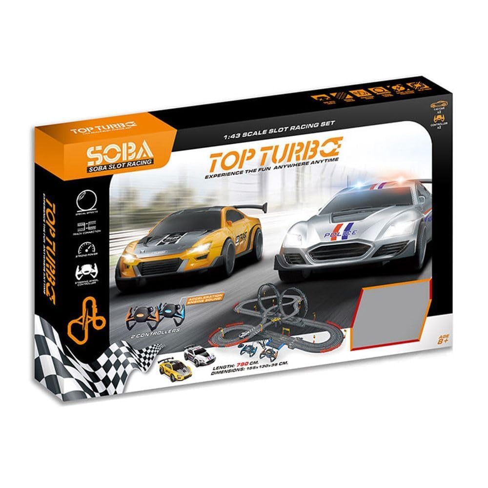 EXOMOON Electric High-Speed Slot Car Race Car Track Sets 1:43 Scale 2 Slot Cars and 2 Hand Controllers with Headlights and Dual Racing,Toys Gifts (790 cm) 4