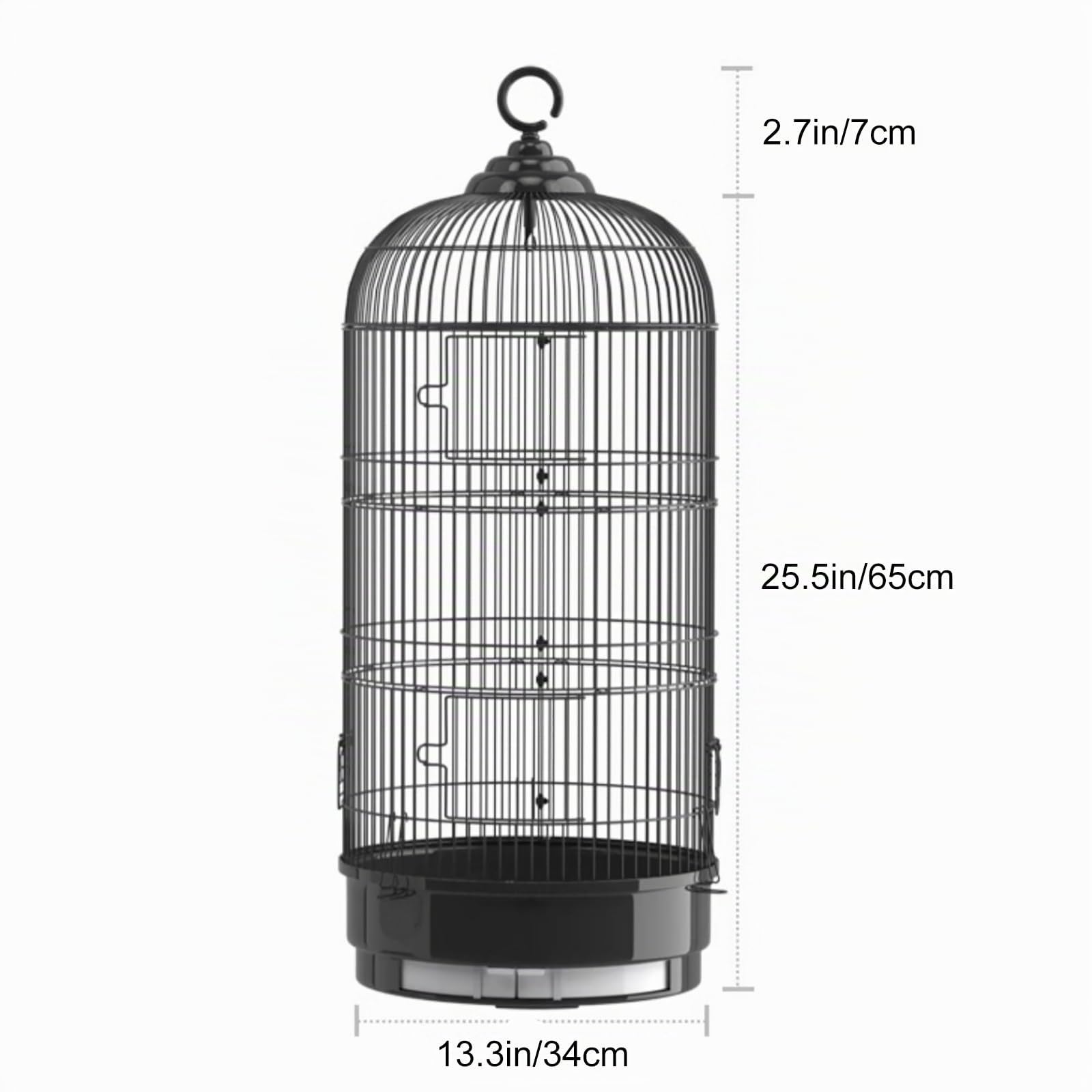 Jaula Redonda de Metal para Pájaros, Resistente y Ventilada, Jaula Loro para Agapornis, Periquitos, Voladera para Interiores y Exteriores(Black)