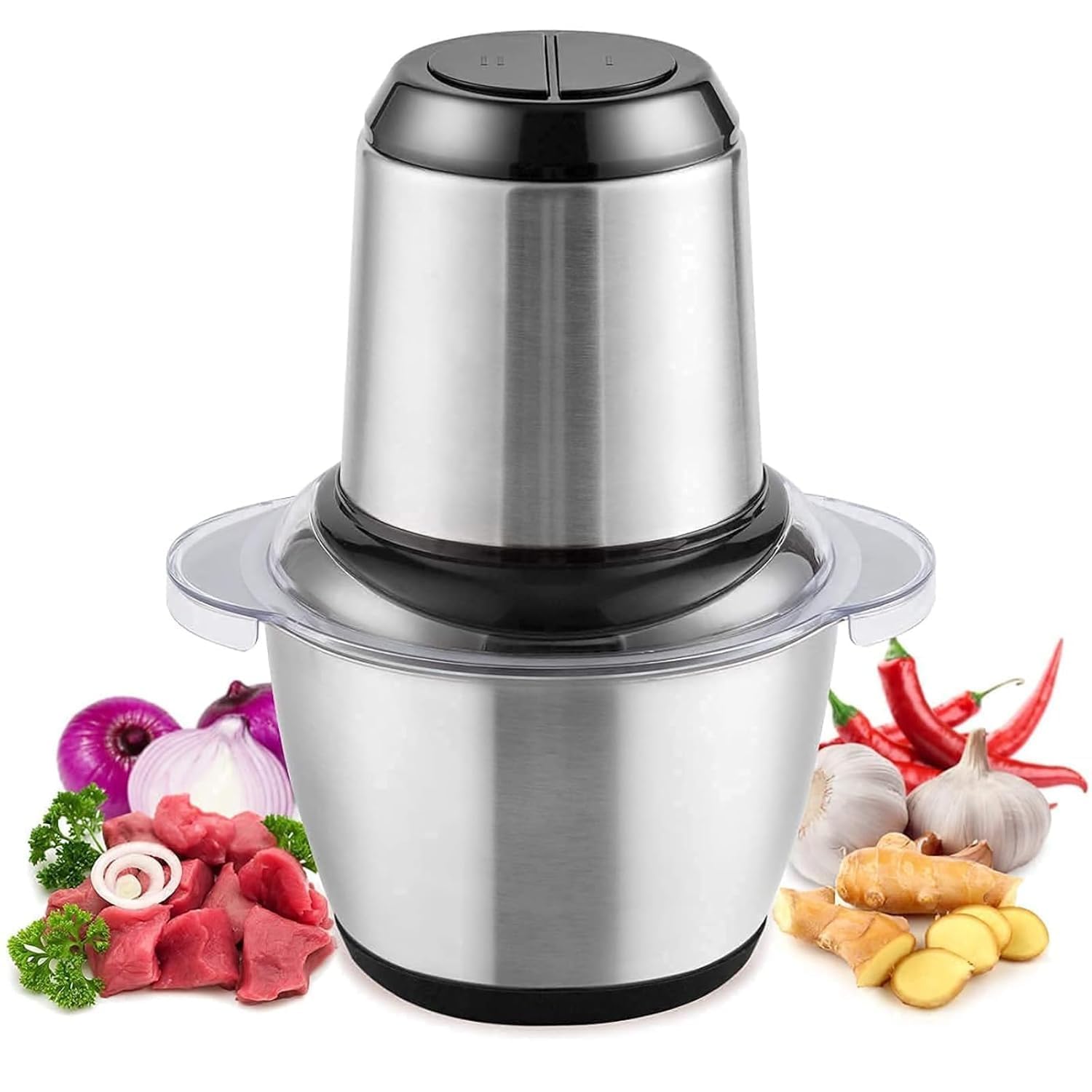 Electric Chopper For Kitchen Use Meat Grinder 2 Speed Modes Food Processor Stainless Steel Food Chopper for Meat, Vegetables, Fruits and Nuts with 4 Sharp Blades (2 Liter, 500W)-image-4
