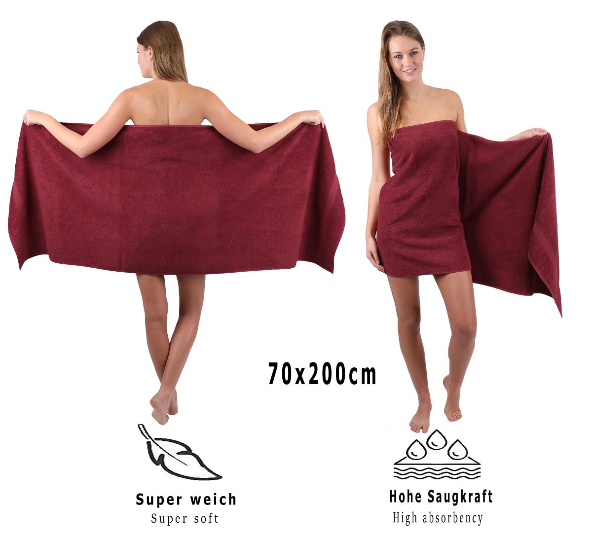Betz Premium Juego de 2 Piezas de Toallas de Sauna 100% algodón XXL Toalla de baño 70x200 cm Rojo Oscuro