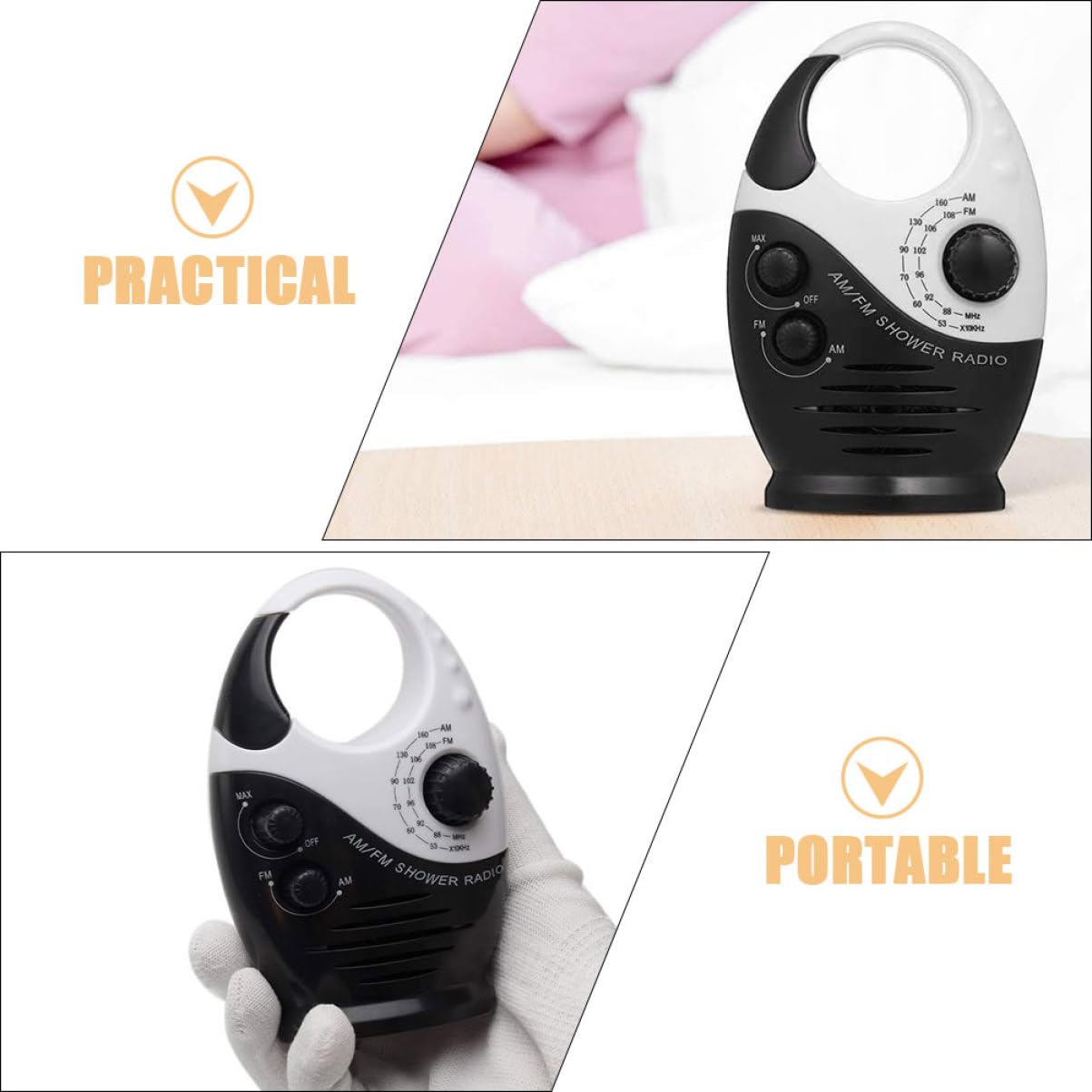 GAROZATION Shower Radio with Am Fm Tuning Portable Radio for Bathroom and Outdoor Use Easy Hanging Design Sound Quality Battery Operated Audio Device