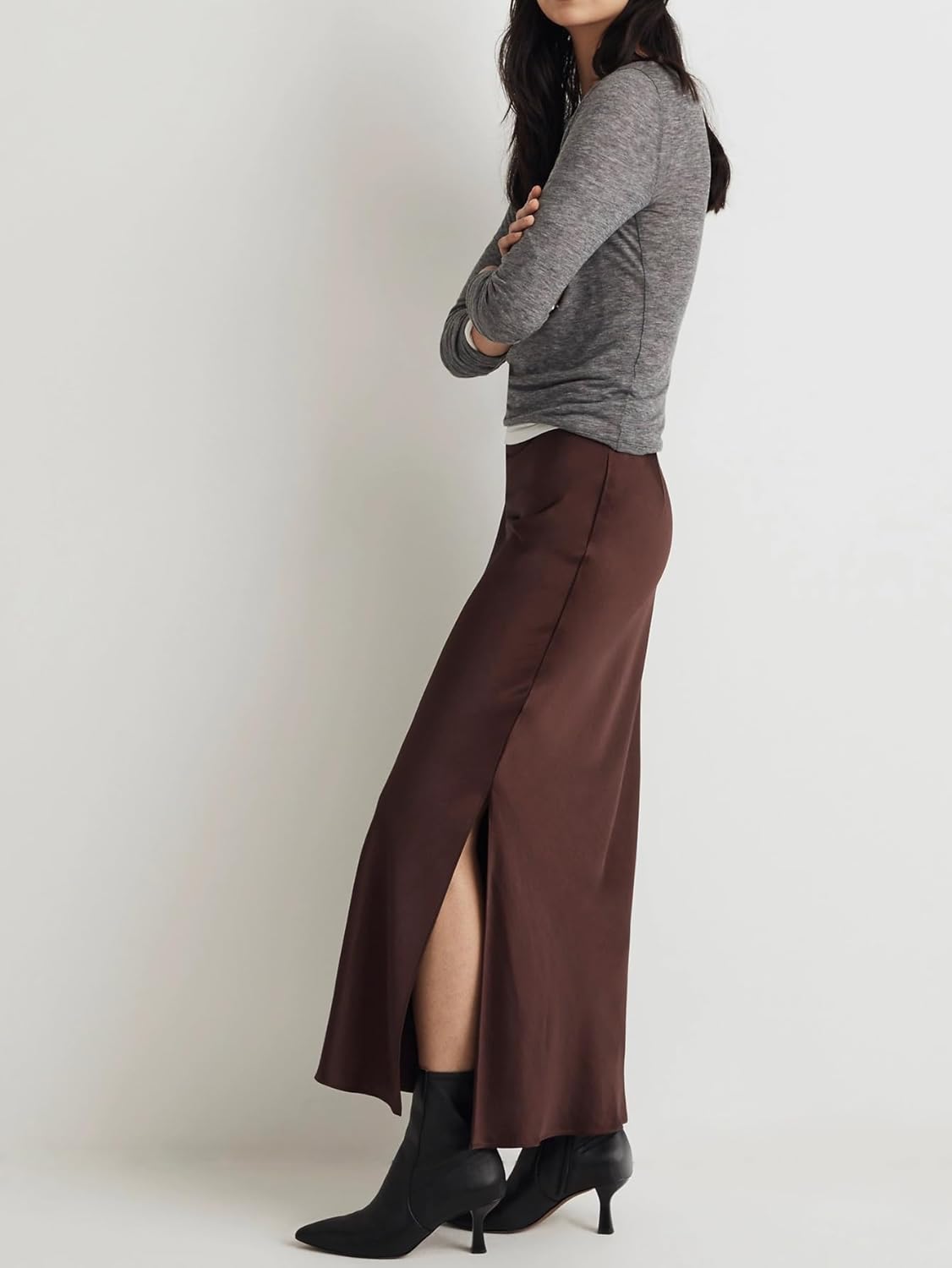 Womens Satin Silk Maxi Slit Skirt Elastic Waistband Maxi Long Satin Slit Skirts for Women - Image 2