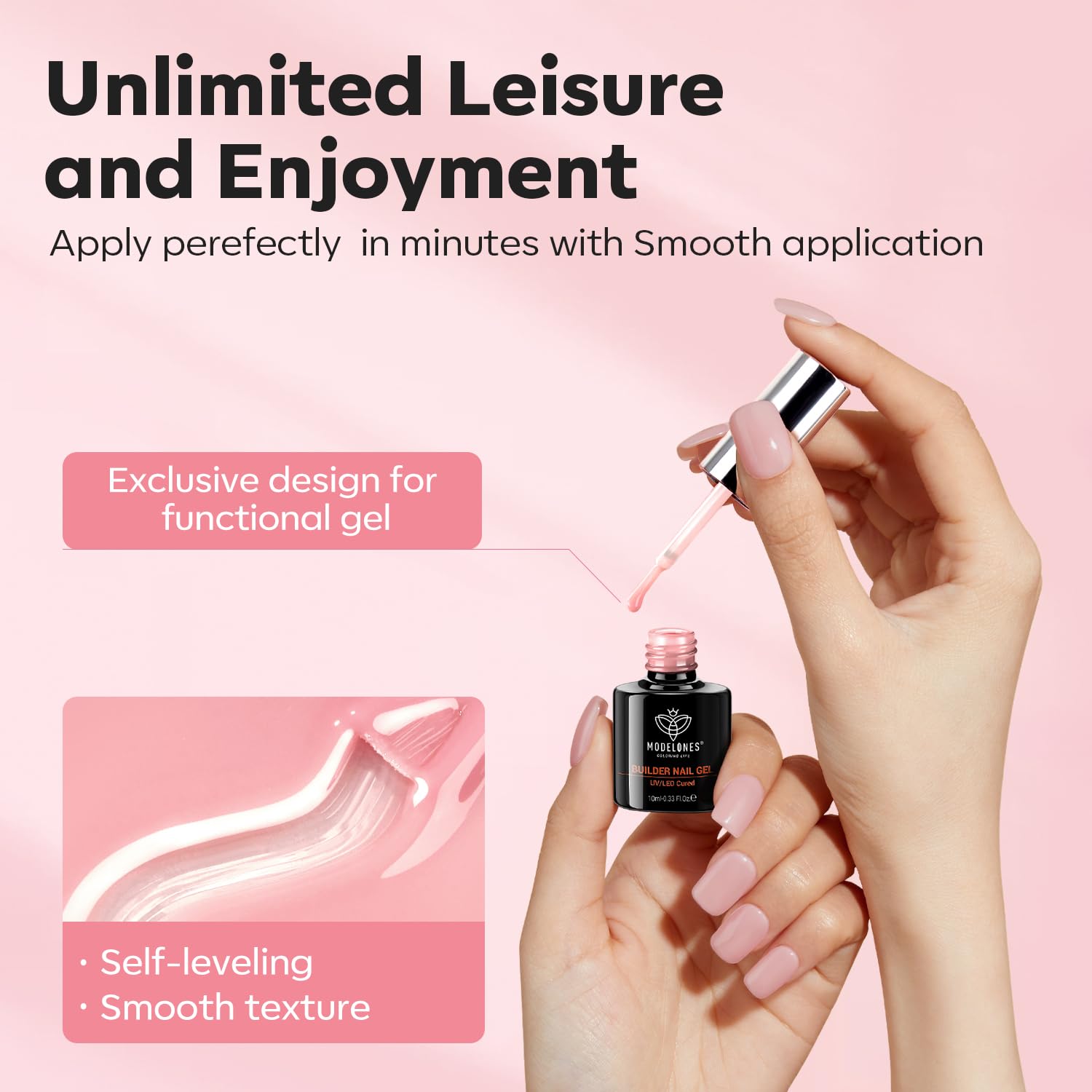 modelones Base Coat Builder Nail Gel, 2 Pcs Clear and Rose Nude Pink | Builder Nail Polish for Thickening Apex Building 8-in-One Rubber Color Base Polish Extend Gel LED Lamp Cured 10 ml DIY Salon
