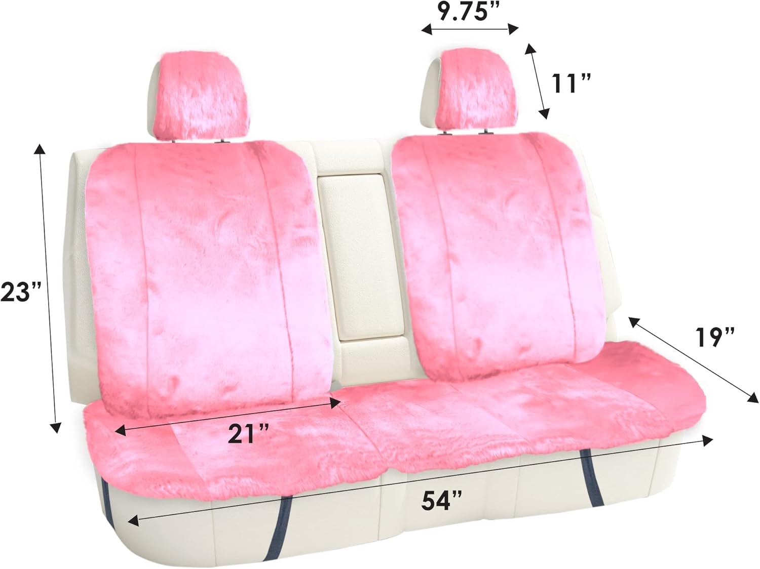 FH Group Doe16 Faux Rabbit Fur Car Seat Cushions, Universal Fit, Fluffy Car Seat Covers for Sedan, Truck, SUV, Van, Rear Set Pink