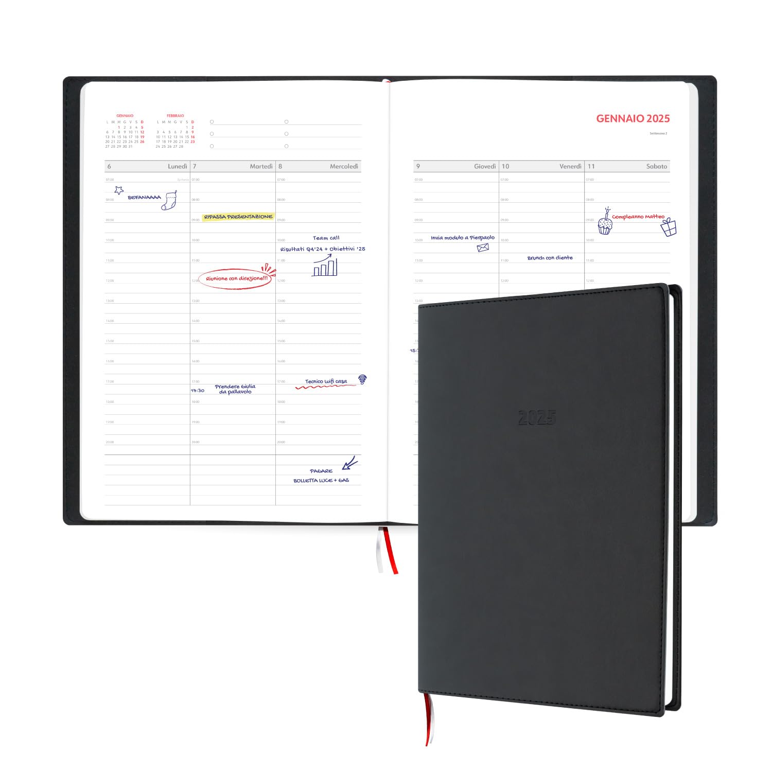 Agenda Settimanale 2025 17x24 Rosso - Per Ufficio, Casa O Un Regalo Speciale