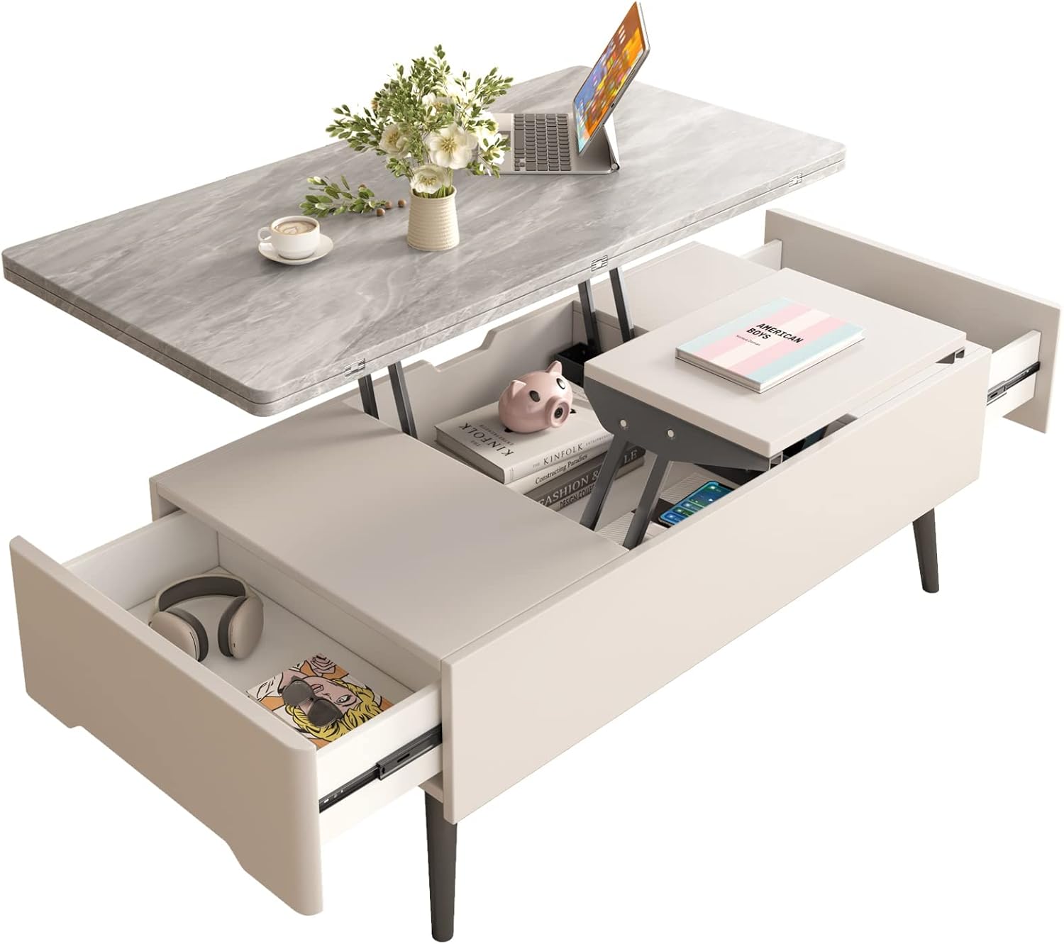 Guyii Lift Top Extendable Coffee Table with Storage, 3 in 1 MultiFunction Coffee