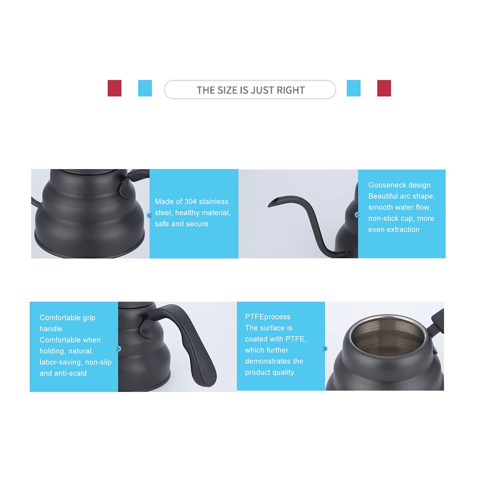 Verter sobre el hervidor de café, olla de cuello de cisne de acero inoxidable PTFE para la oficina para el restaurante para la tienda de té de la leche para el café para el hogar (n. ° 2) (n. ° 2)