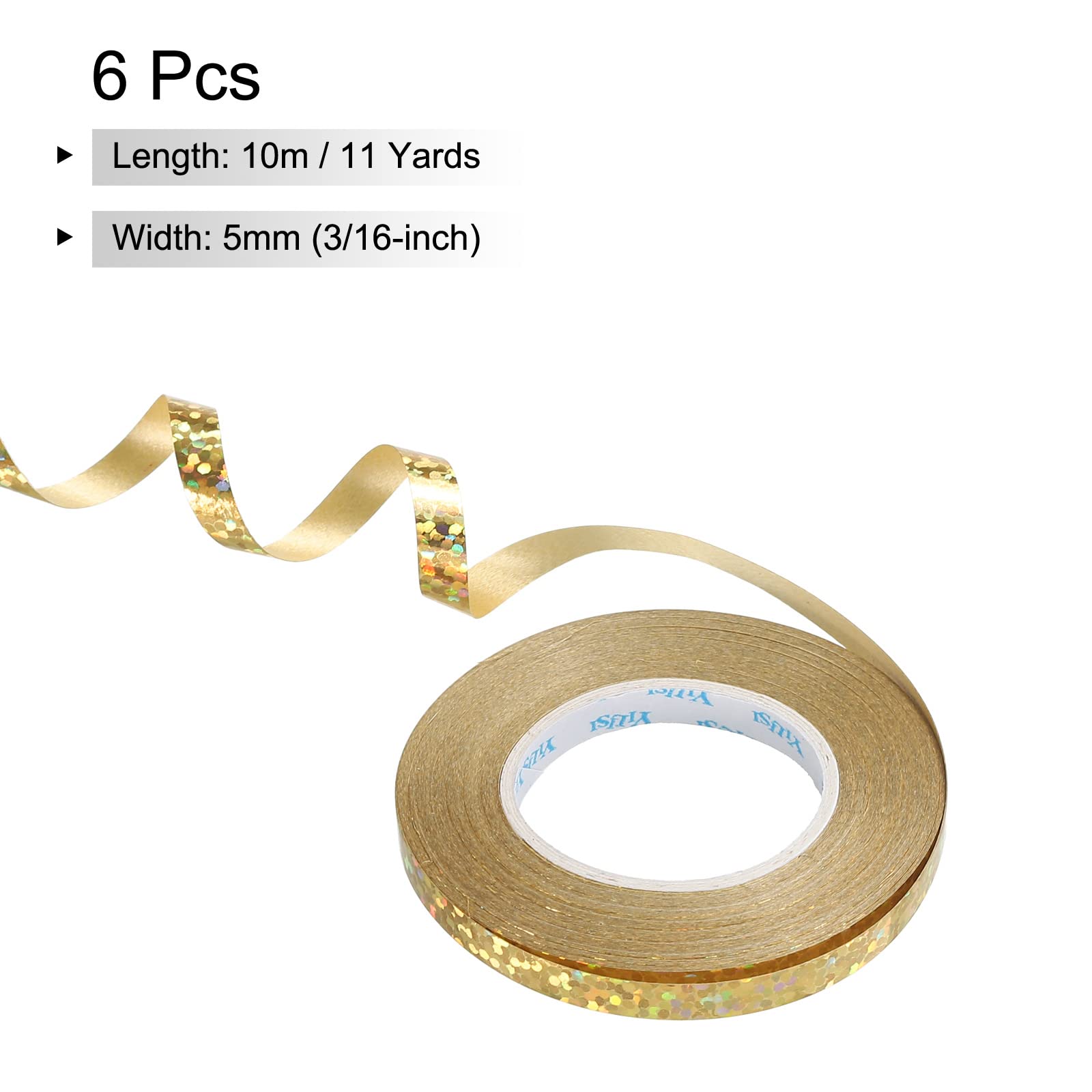 PATIKIL 6pcs Curling Ribbon Crimped Balloon String 5mm Laser Metallic Shiny 10m Iridescent for Party Decoration Gift Wrapping Crafts Florist Gold - Image 2