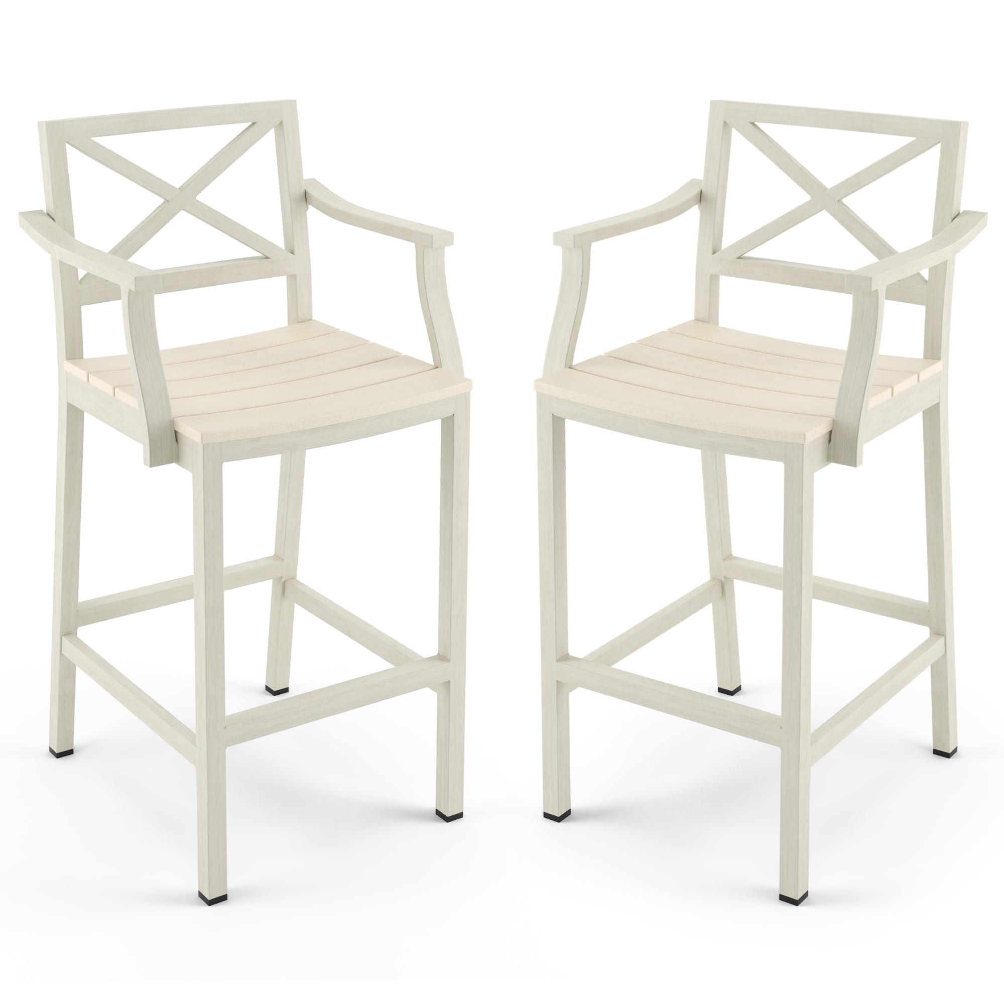 Cozyman Outdoor Bar Stools Set of 2, 26 Inch All Weather HDPS Patio Counter Height Barstools with Armrest & Footrest, Aluminum Bar Stool Chairs for