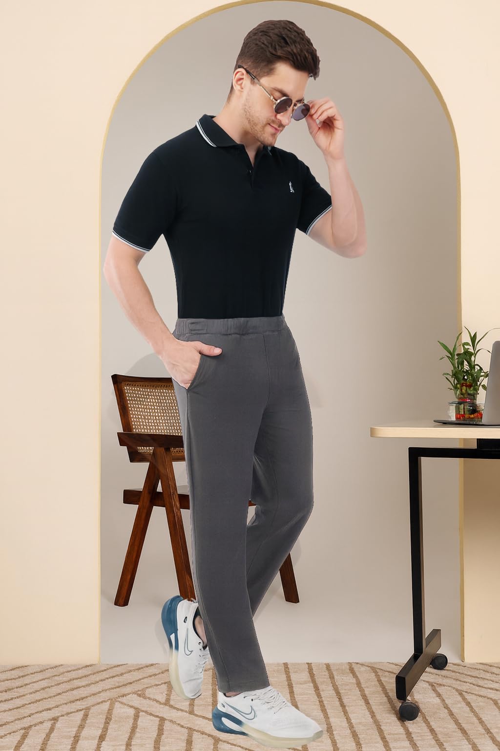 SaintX Men's 4-Way Stretchable Athleisure Pants | Sweat Wicking Fabric | Slim Fit | Sports, Travel, Lounge & Casual Wear | Stylish Back Zipper Pocket | Available in Plus Size (ST06_D Grey_XL) 3