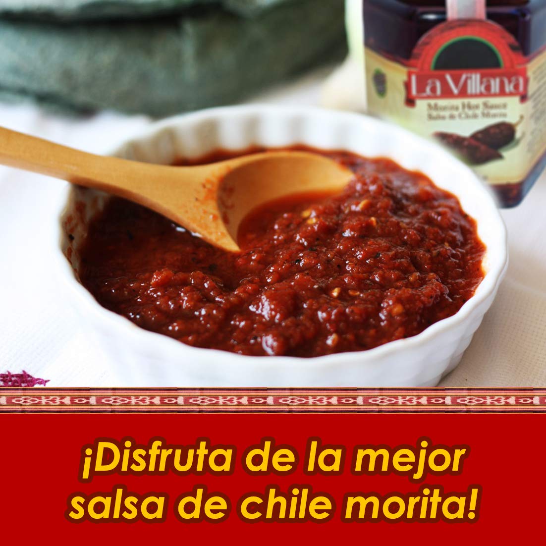 La Villana - Chili Morita - Authentic Mexican Hot Sauce-Salsa - Medium Heat - 3 Pack - Gluten-Free - 8.8 oz per jar