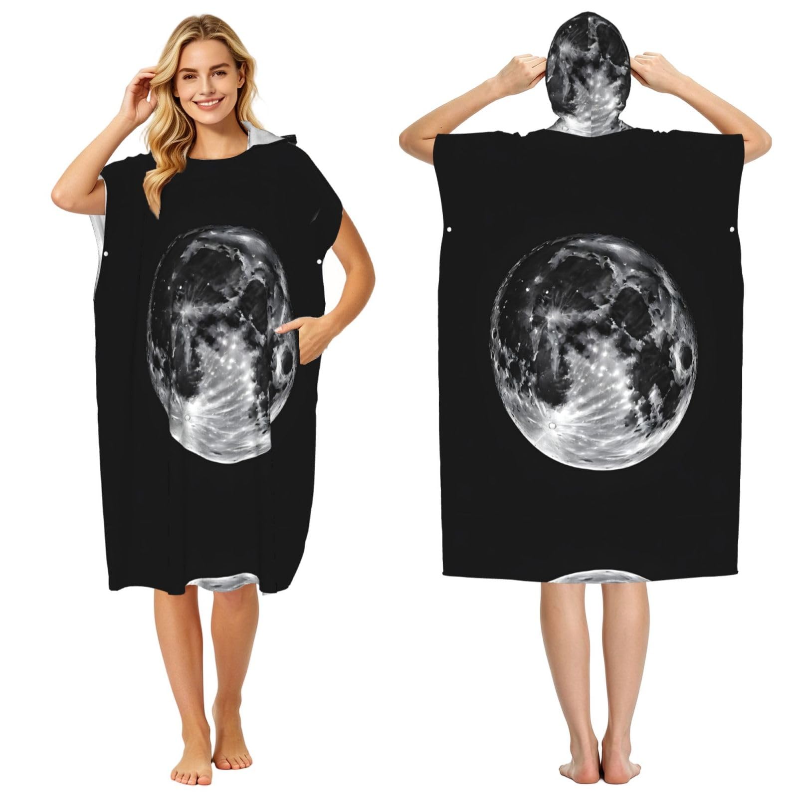 ESNAIUVCD Moon Print Changing Robe, Hooded Towel Poncho For Swimming Pool, Beach,Quick Dry & Light Weight Towelling Poncho For Adults Women Men