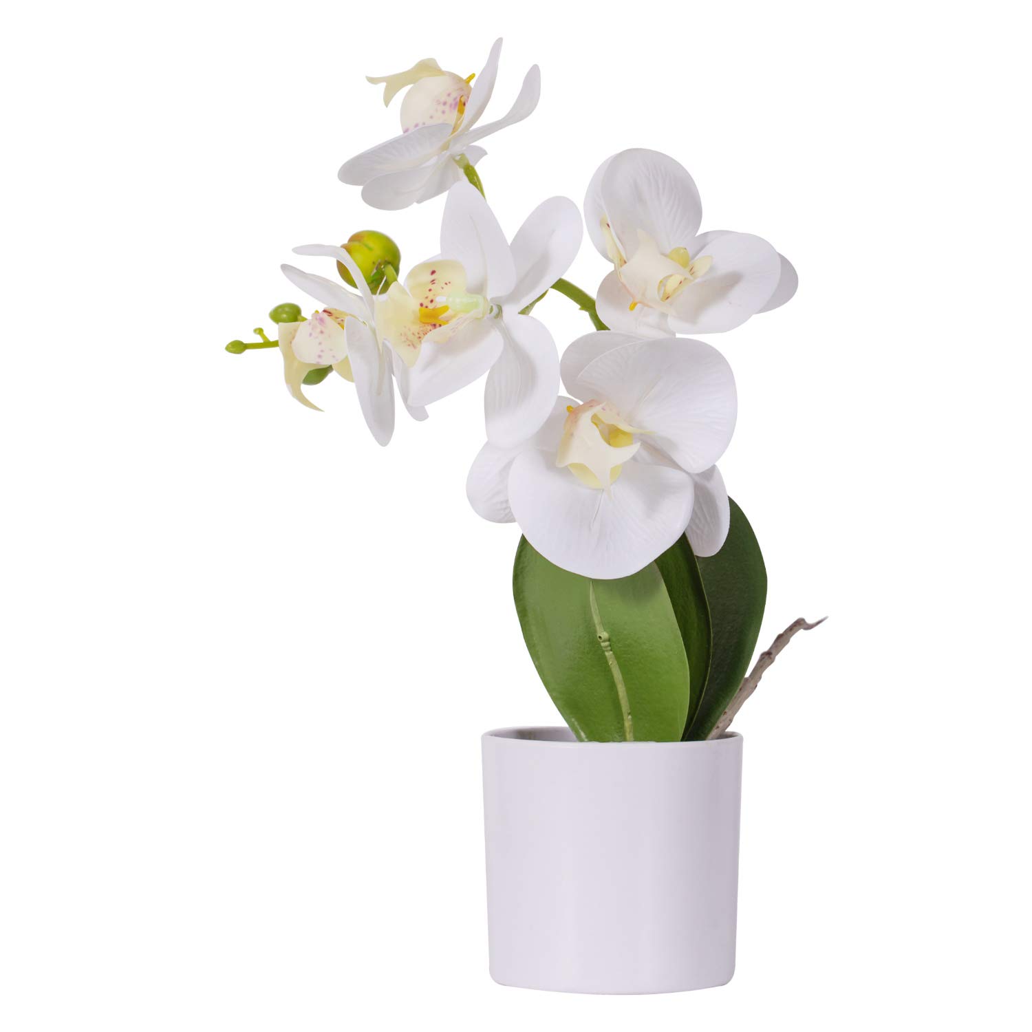 Yecho Artificial Orchids Flower with Decorative Vase, Artificial Flower Arrangement, Lifelike Silk Flower,Real Looking Plastic Plants Fake Plants for Home Office Wedding Decoration Party Decor（White）