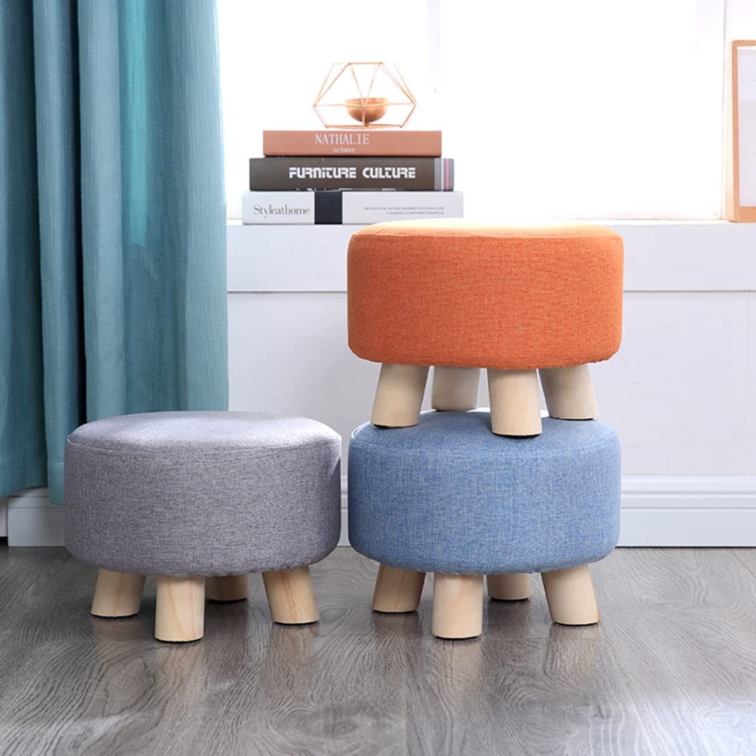 Repose-pieds Rond Ottoman Pour Salon Et Chambre à Coucher En Coton Et Lin Bleu Clair Avec Tabouret à Langer 40 X 40 X 20 Cm