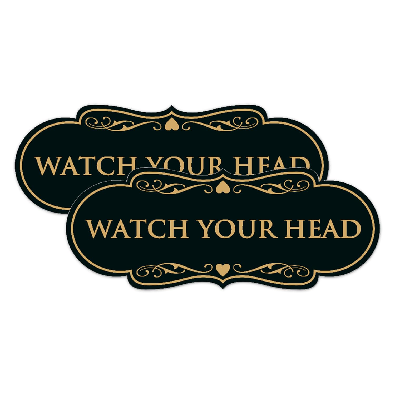 Signs ByLITA Designer Watch Your Head Sign - Easy Installation | Durable Material (Black/Gold) - Small 2 Pack