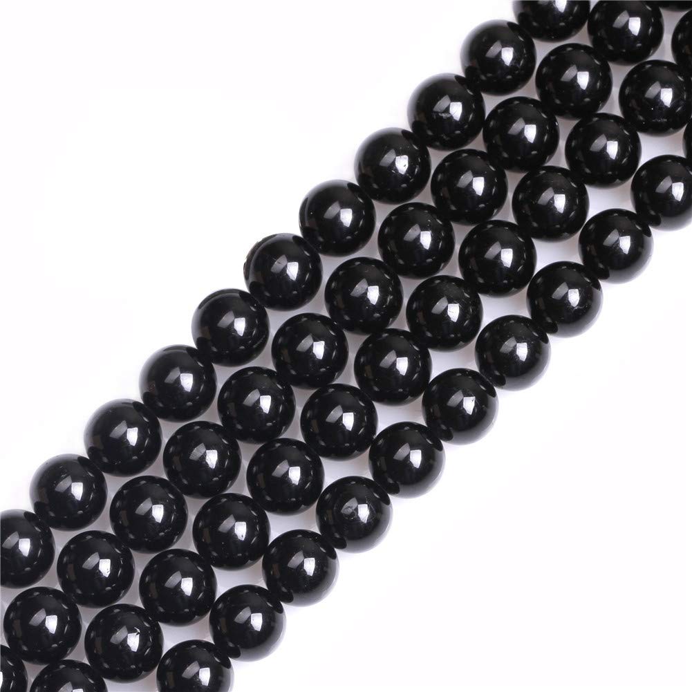 Sweet & Happy Girl's Store 8mm Round Black Tourmaline Gemstone Beads Strand 15 Inch,Jewellery Making Beads