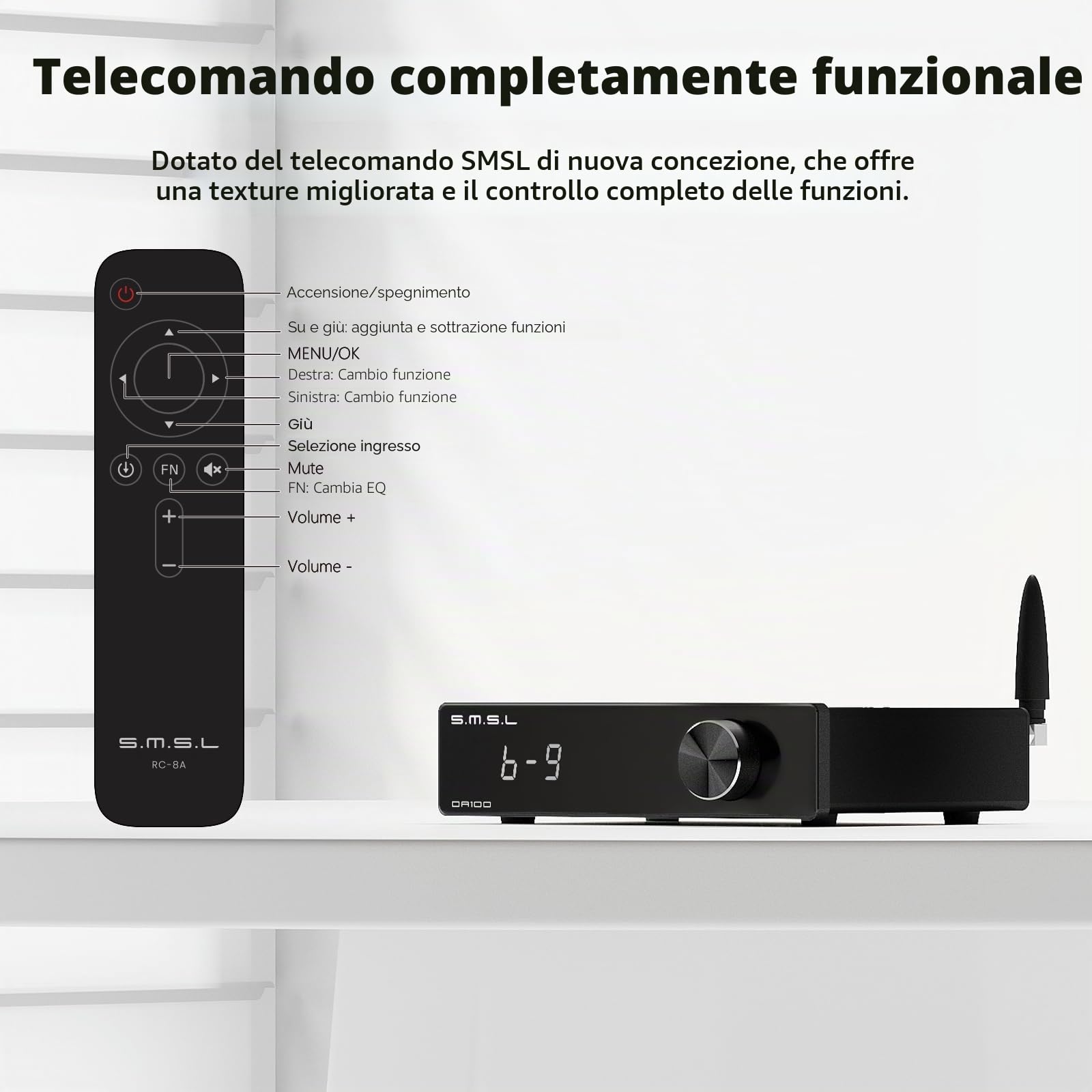 SMSL DA100 Amplificatore di potenza 100W TI TAS5827 *2 Amp di Classe D Subwoofer 2.1 passa-alto/basso Bluetooth5.3 Controllo elettronico del Volume Amp Stereo BT/USB/HDMI(ARC)/Ottico/Ingresso di linea