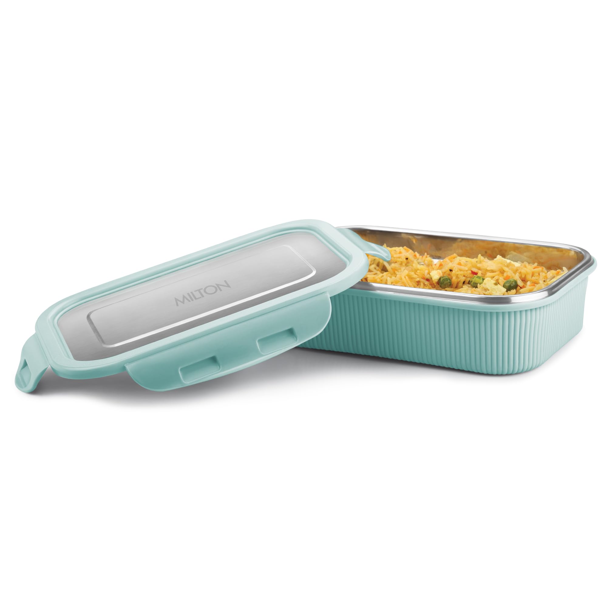 MILTON Cool Touch Rectangular 800 Stainless Steel Container, 780 ml, Pastel Turquoise, Microwave Safe, Food Grade, BPA Free, Refrigerator Safe