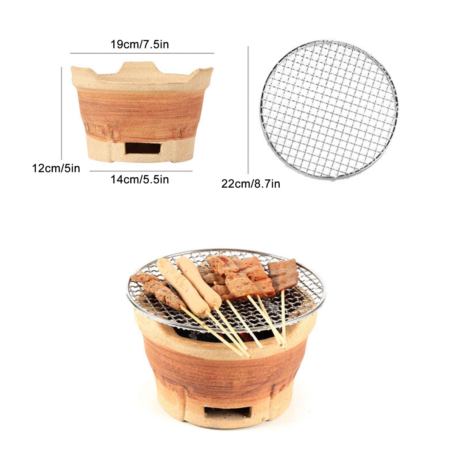 Parrilla de carbón de Arcilla para Exteriores - Parrilla portátil multitamaño con Rejilla, Ideal para Acampar, picnics y cocinar en el Patio (marrón, pequeña)
