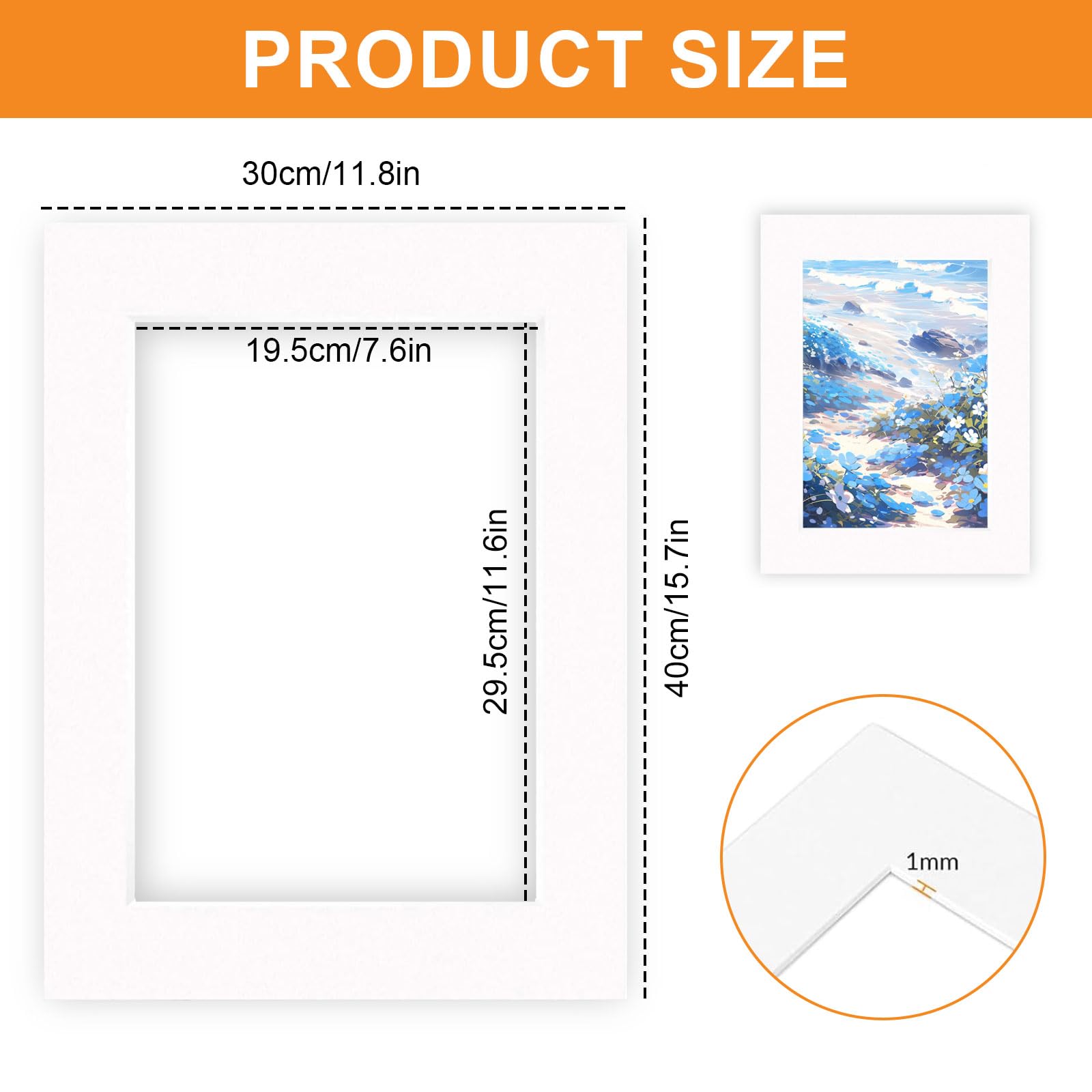 12 Pièces Passepartout Blanc 30x40 cm - Ouverture 19x29 cm - Carton 1.5 mm - pour Encadrement Photo, Affiche A3, Diplôme - Protection et Esthétique pour Cadres
