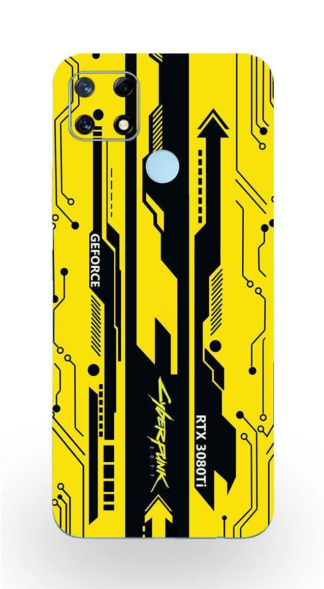 AtOdds™ - Yellow Cyberpunk 3080 Mobile Back Screen Protector Skin wrap (Not Back CASE/Cover) for Realme Narzo 20 with Camera Protector (Back+Camera+Sides)