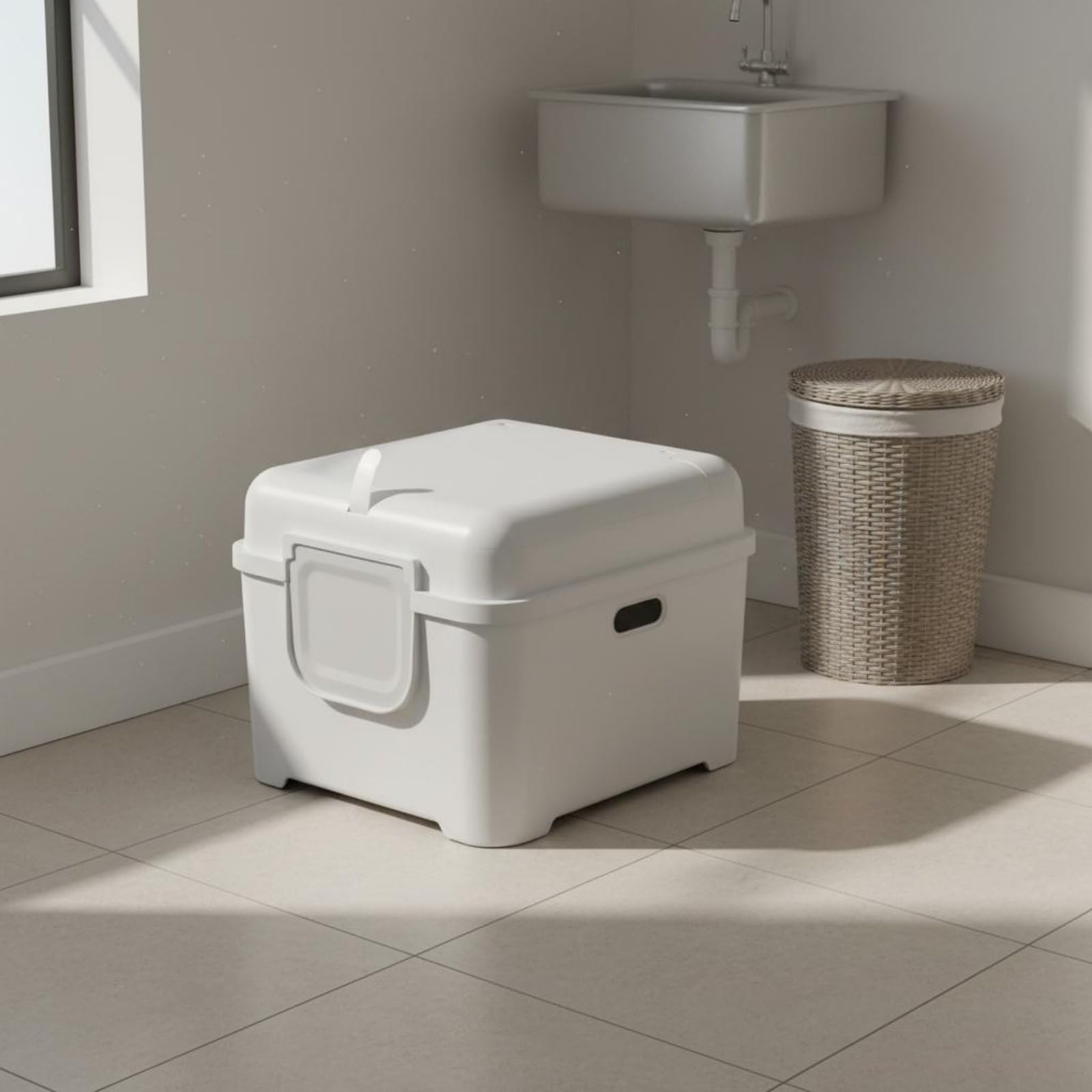 Inodoro para Gatos Recipiente Sanitario Arenero Caja Hermética con Diseño Cerrado Amplia Entrada y Filtro Que Ayuda a Contener Olores Adecuado para el, Azul Cielo