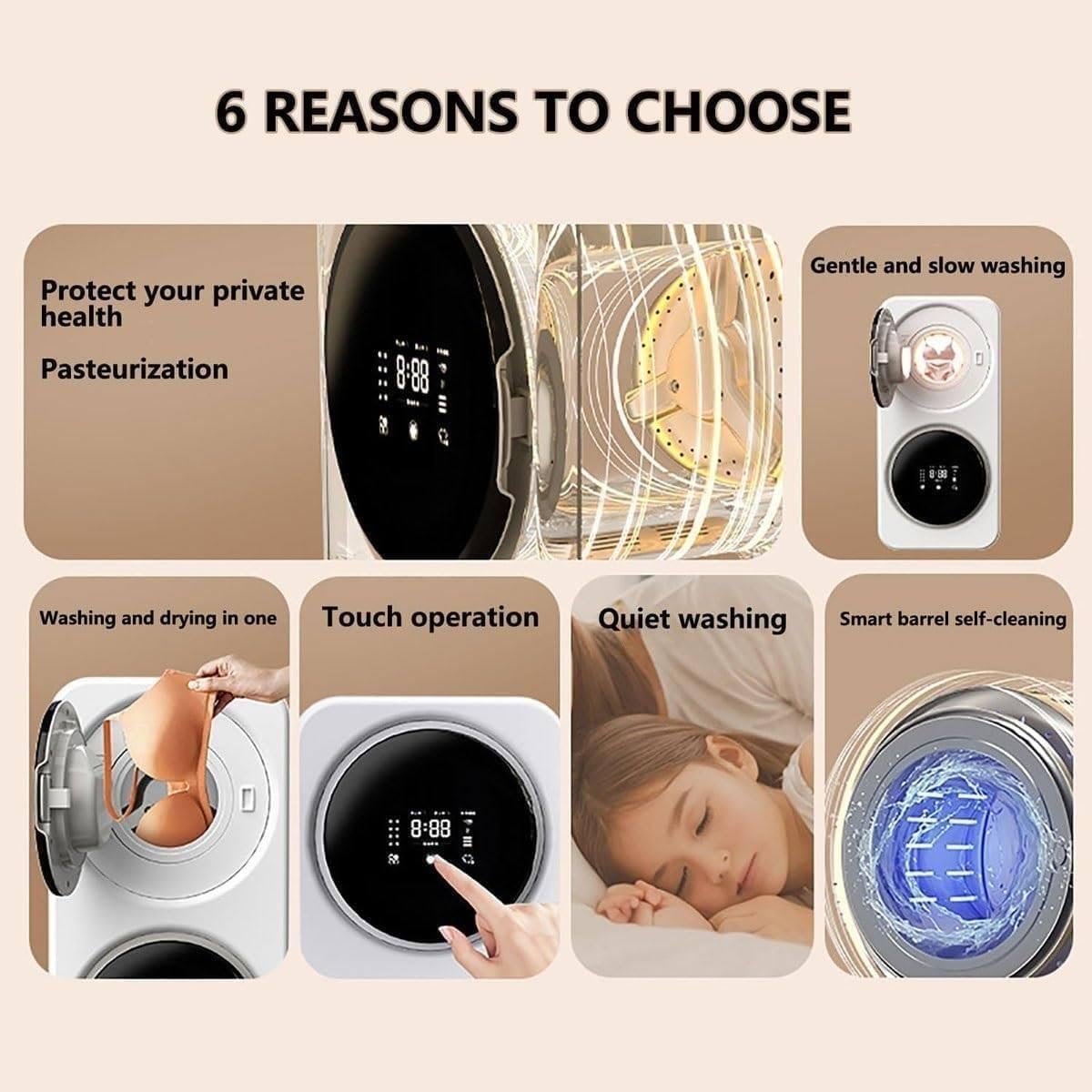 Mini-Waschmaschine und Trockner 2 in 1, 2 x 3,5 l, mit LCD-Touchpanel/intelligenter Selbstreinigung, unabhängigem Waschprogramm, schonendem und langsamem Waschen Wall-Mounted-Silver