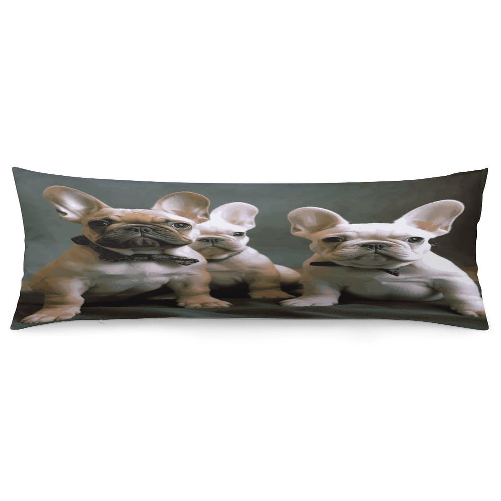 French Bulldog Puppies Body Pillow Cover Luxury Long Body Pillow Pillowcase with Hidden Zipper Breathable Soft Cozy Pillow Case Wrinkle Fade Resistant Pillowcase 20''×54''