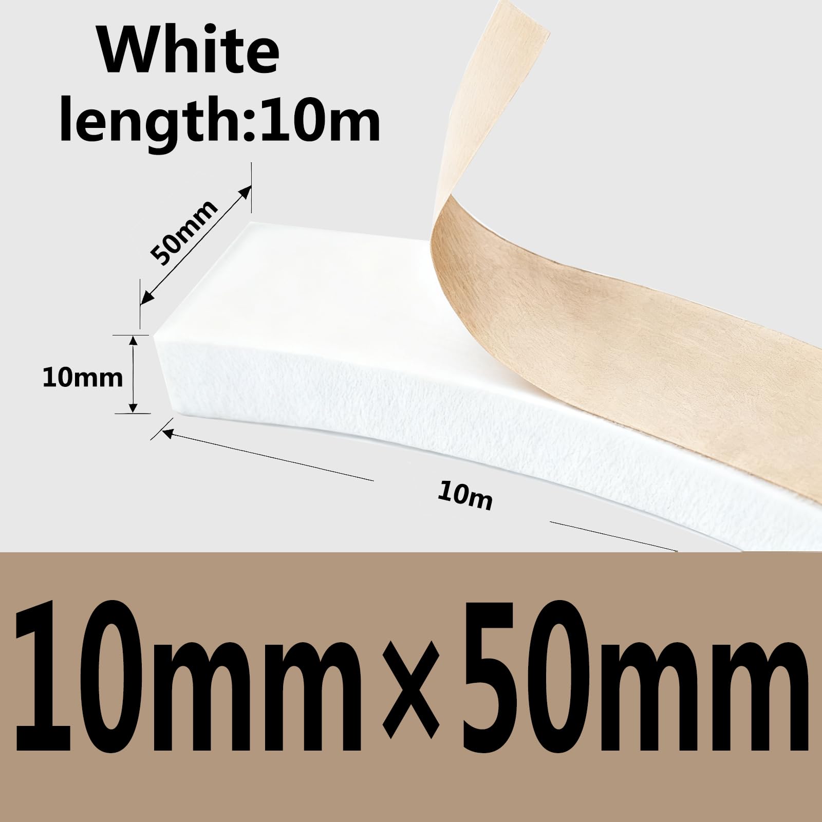 Cinta de espuma autoadhesiva para burletes, Cinta de espuma EPDM Tira sellado autoadhesiva 10 mm x (10-50)(10mmx20mm)