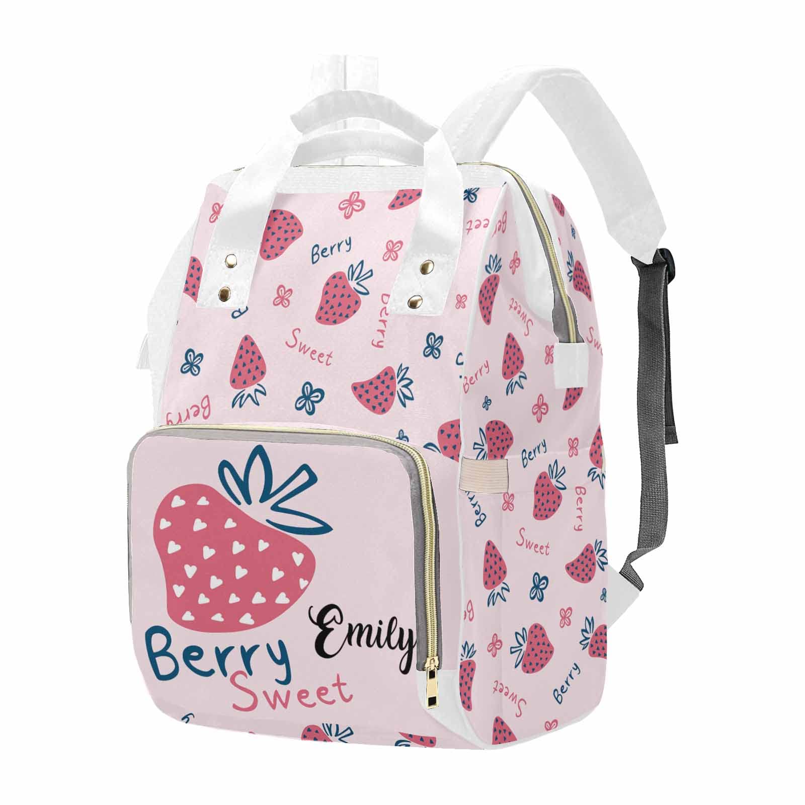 M YESCUSTOM Personalized Strawberry Diaper Backpack with Name Custom Baby Daycare Bag Backpack for Mom Dad Newborn Gift Pink