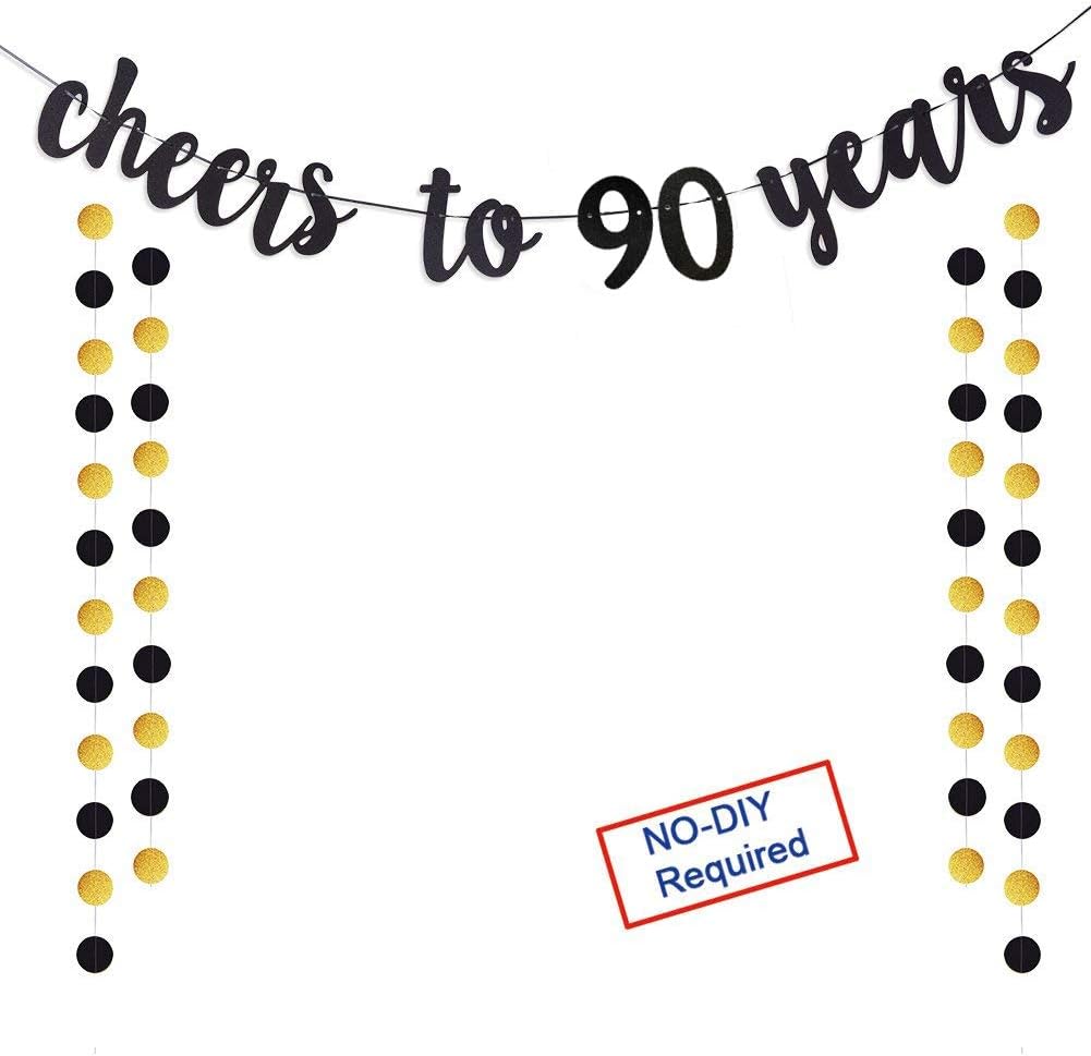 Cheers to 90 Years Gold Glitter Banner For Adult 90th Birthday Party Wedding Anniversary Party Decorations (90TH)