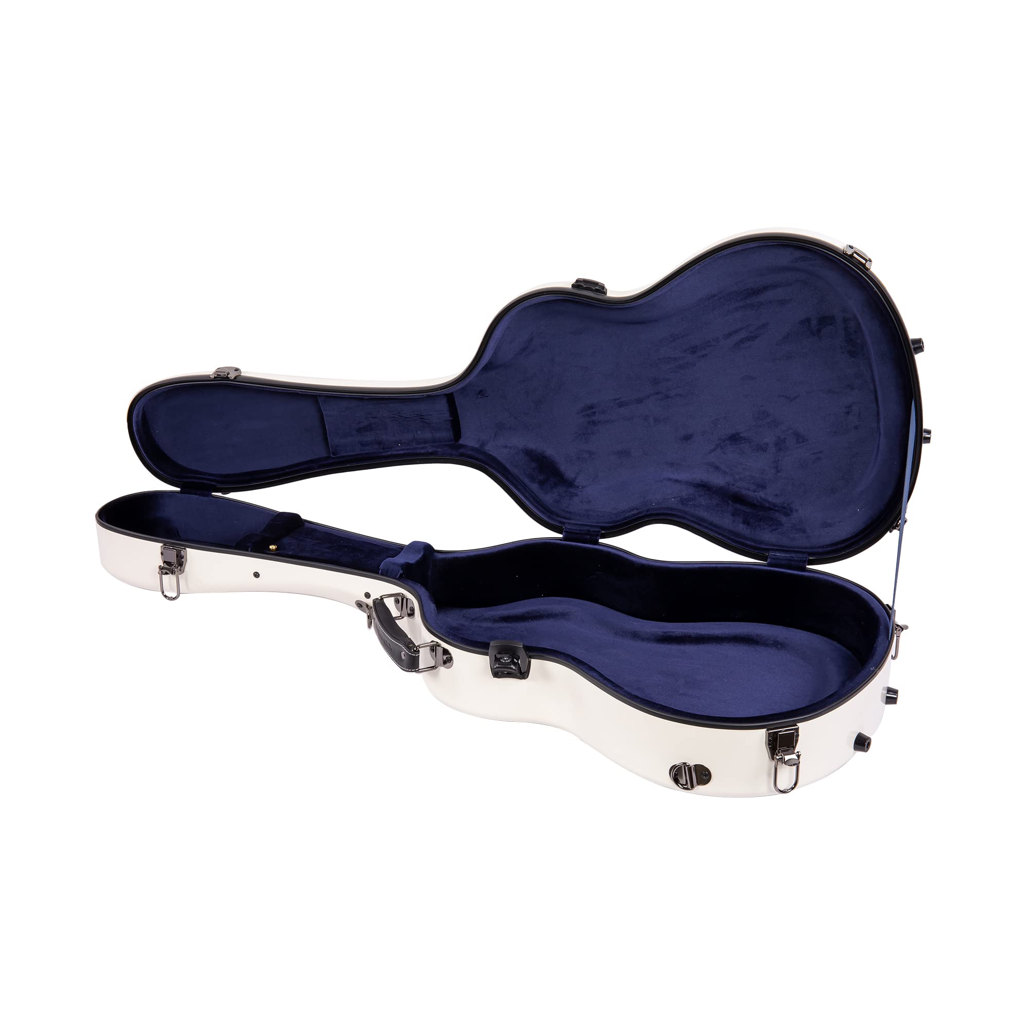 Étui Rigide en Fibre de Verre pour Guitare Classique 4/4 | Finition Brillante Milky White, Serrure TSA, hygromètre, Rembourrage Ajustable, Sangles Sac à Dos
