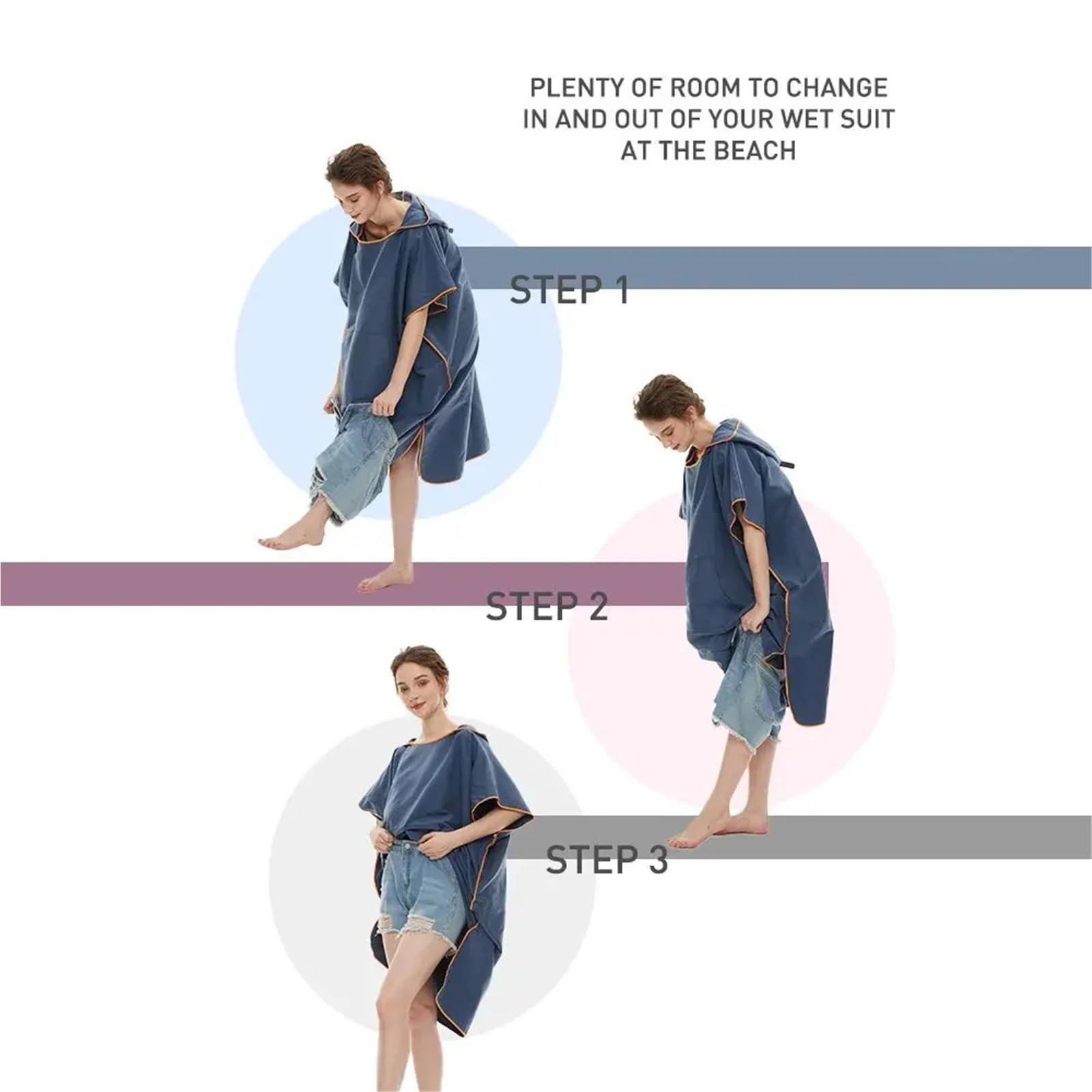 Poncho de Surf con Capucha Poncho de Surf, Toalla, Secado rápido, Sudadera con Capucha, Bata Playa Microfibra, cambiante, baño, for Adultos(Dark Blue)
