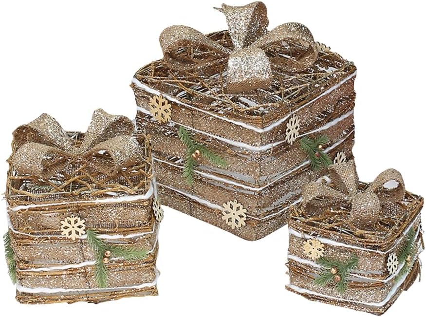 Wrought Iron Gift Box Ornament Pack of 3 Household Party Decoration Accessory for Shopping Mall Restaurant Room