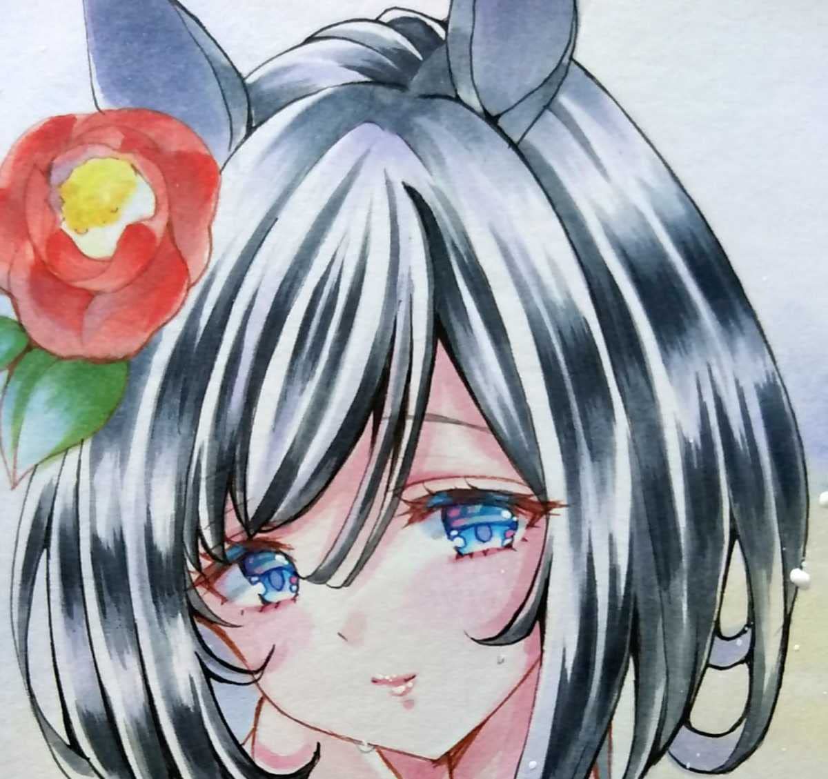 エイシンフラッシュ 彼シャツ ベッド ウマ娘〕色紙 同人 オリジナル